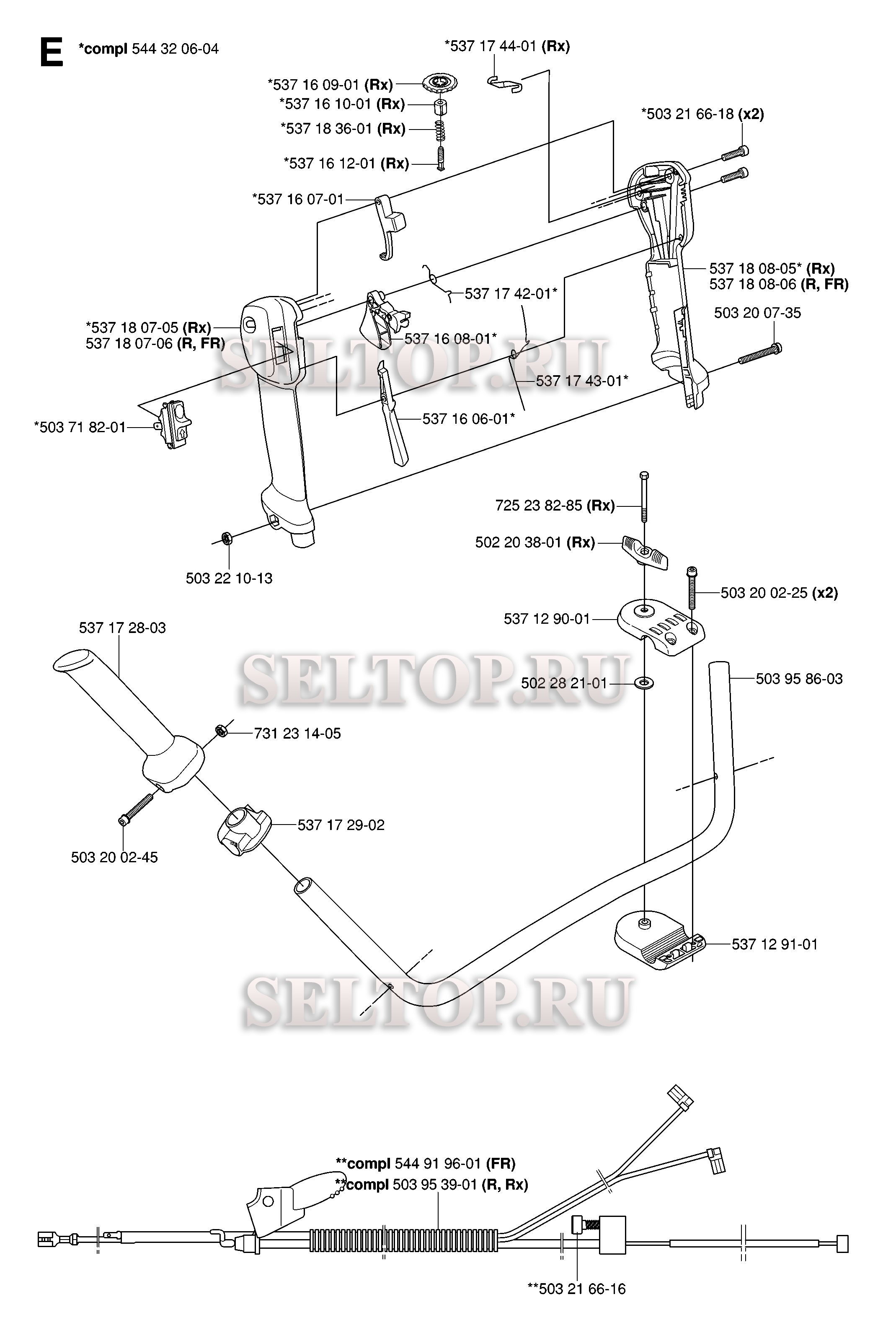Ручка, рычаги управления для триммера Husqvarna 343 R (c 2006-10)