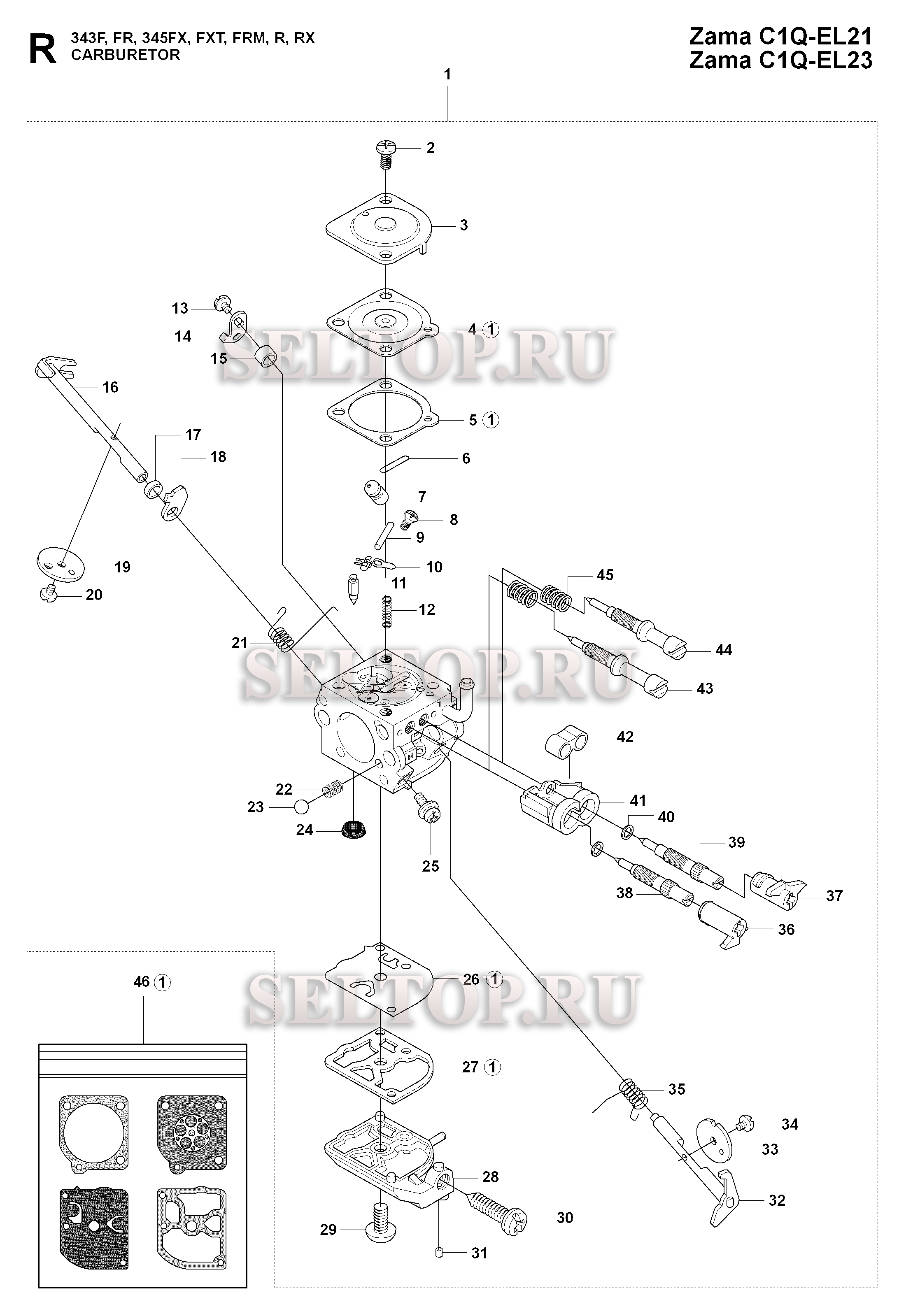 Запчасти карбюратора для триммера Husqvarna 345 FX (c 2008-05)
