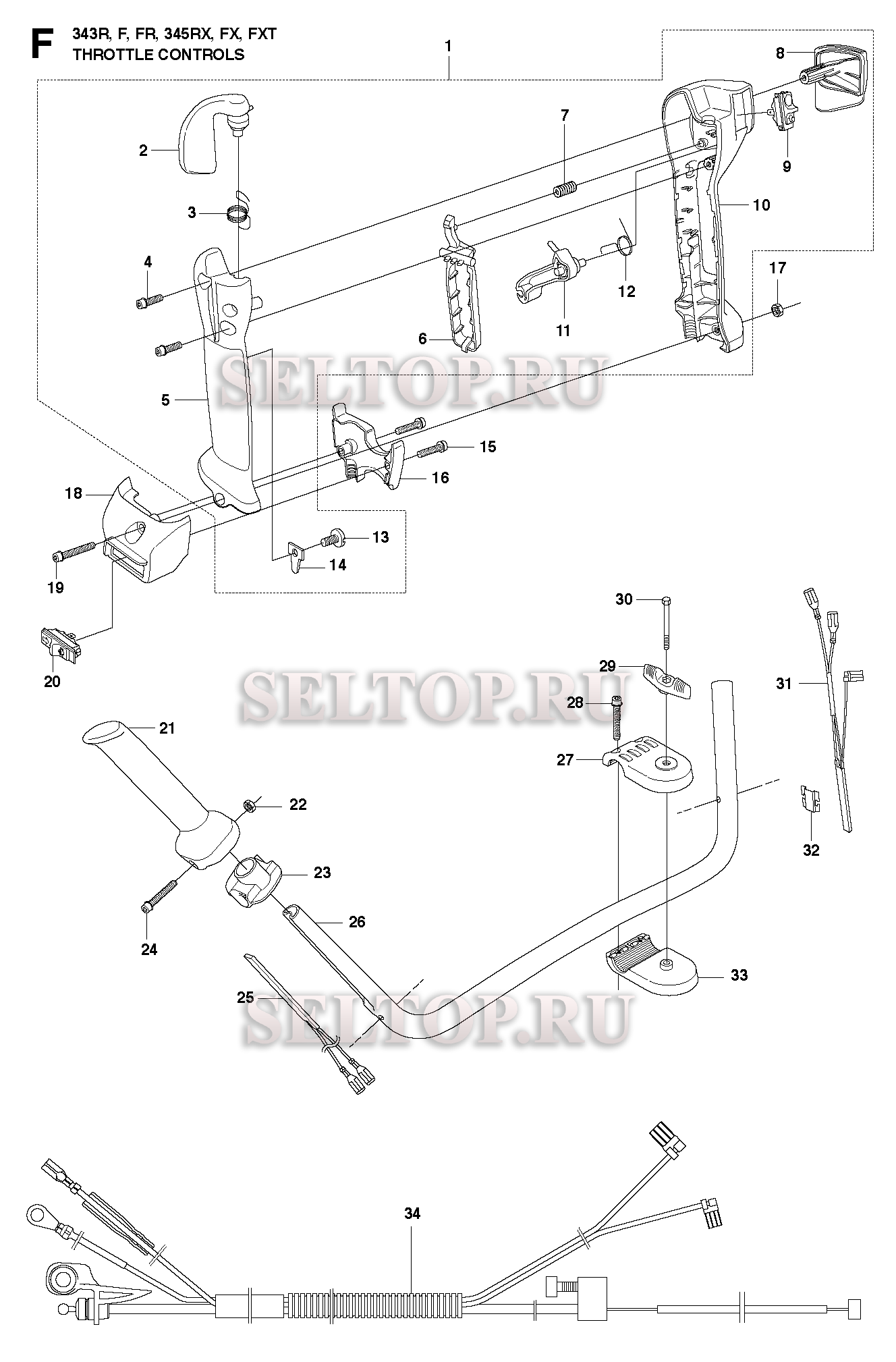 Управление дросселем для триммера Husqvarna 345 FXT (c 2010-09)