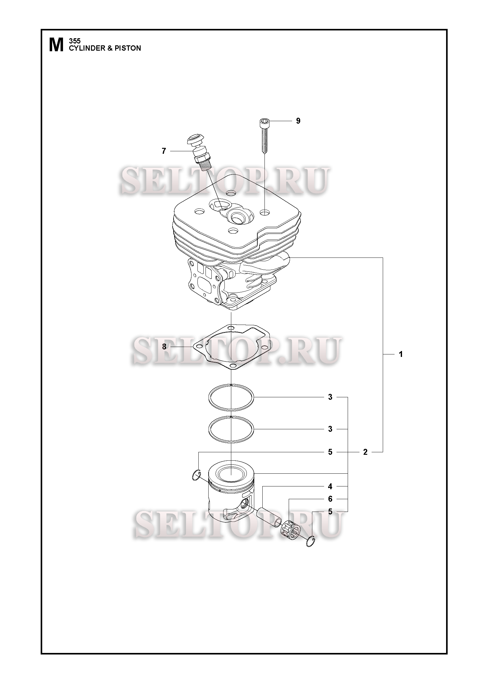Поршень, цилиндр для триммера Husqvarna 355 RX (c 2014-12)