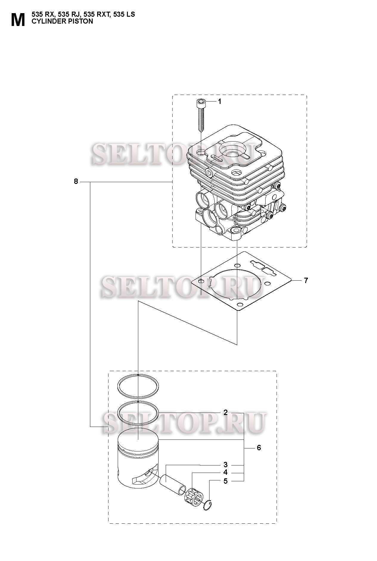 Поршень, цилиндр для триммера Husqvarna 535 RJ