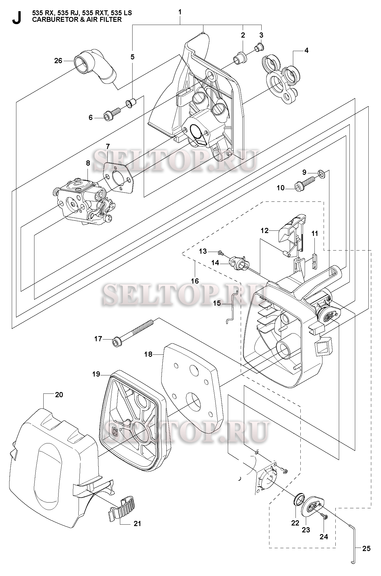 Карбюратор, воздушный фильтр для триммера Husqvarna 535 RXT