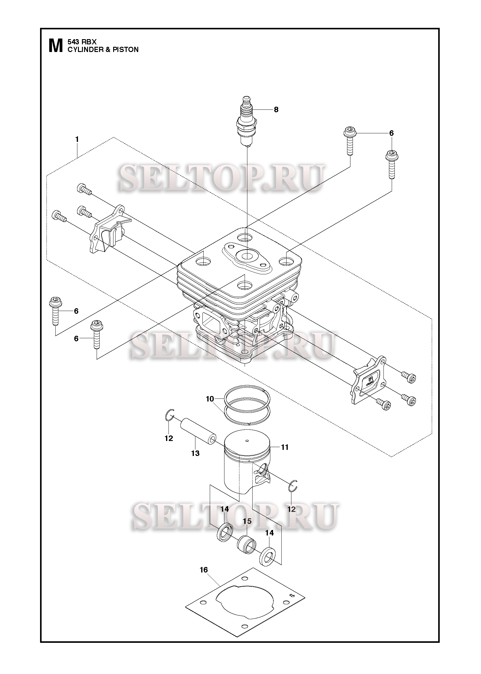 Поршень, цилиндр для триммера Husqvarna 543 RBX (c 2013-02)
