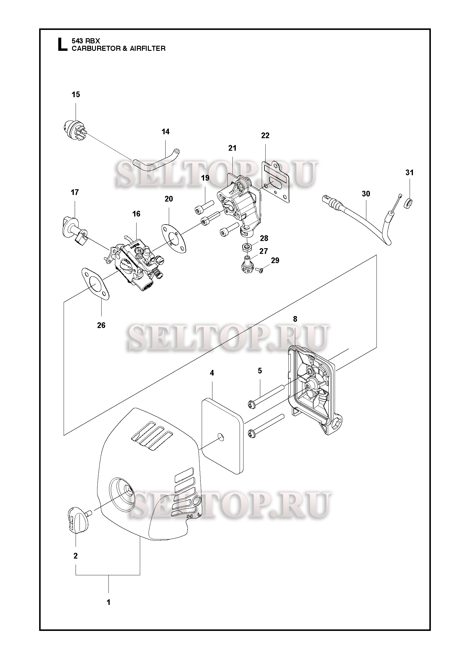 Карбюратор, воздушный фильтр для триммера Husqvarna 543 RBX (c 2018-06)