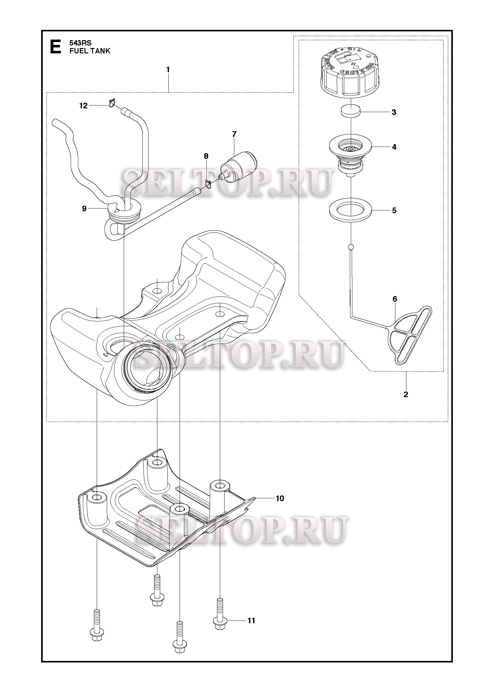 Топливный бак для триммера Husqvarna 543 RS (c 2014-05)