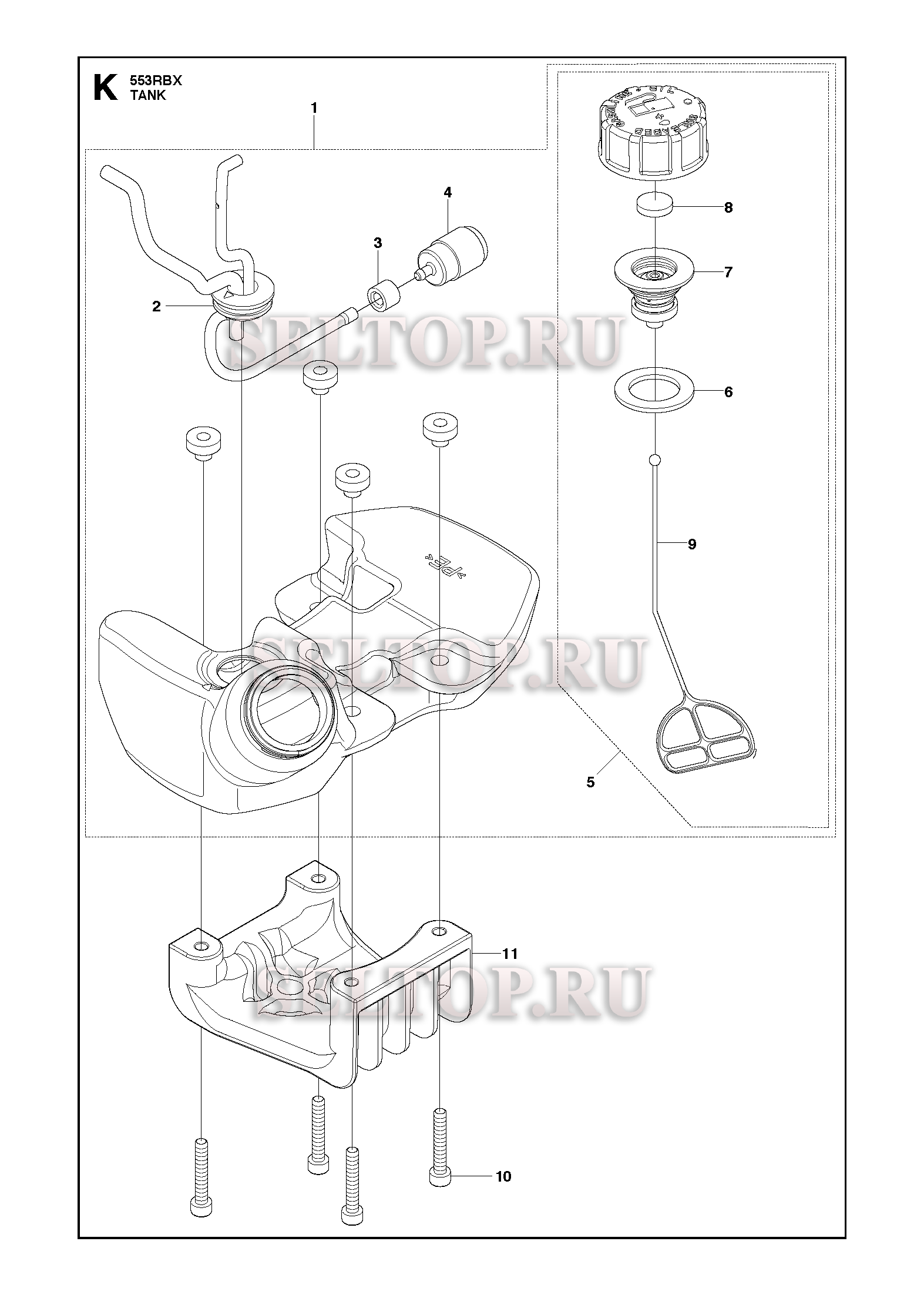 Топливный бак для триммера Husqvarna 553 RBX (c 2012-08)