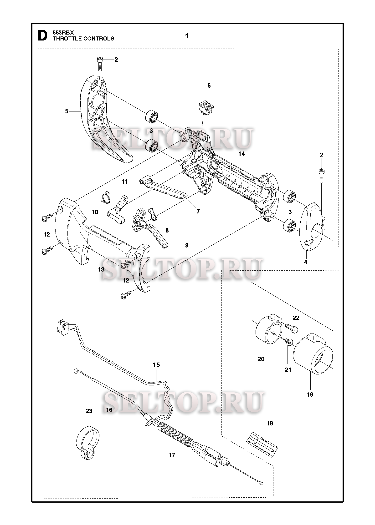 Управление дросселем для триммера Husqvarna 553 RBX (c 2018-02)