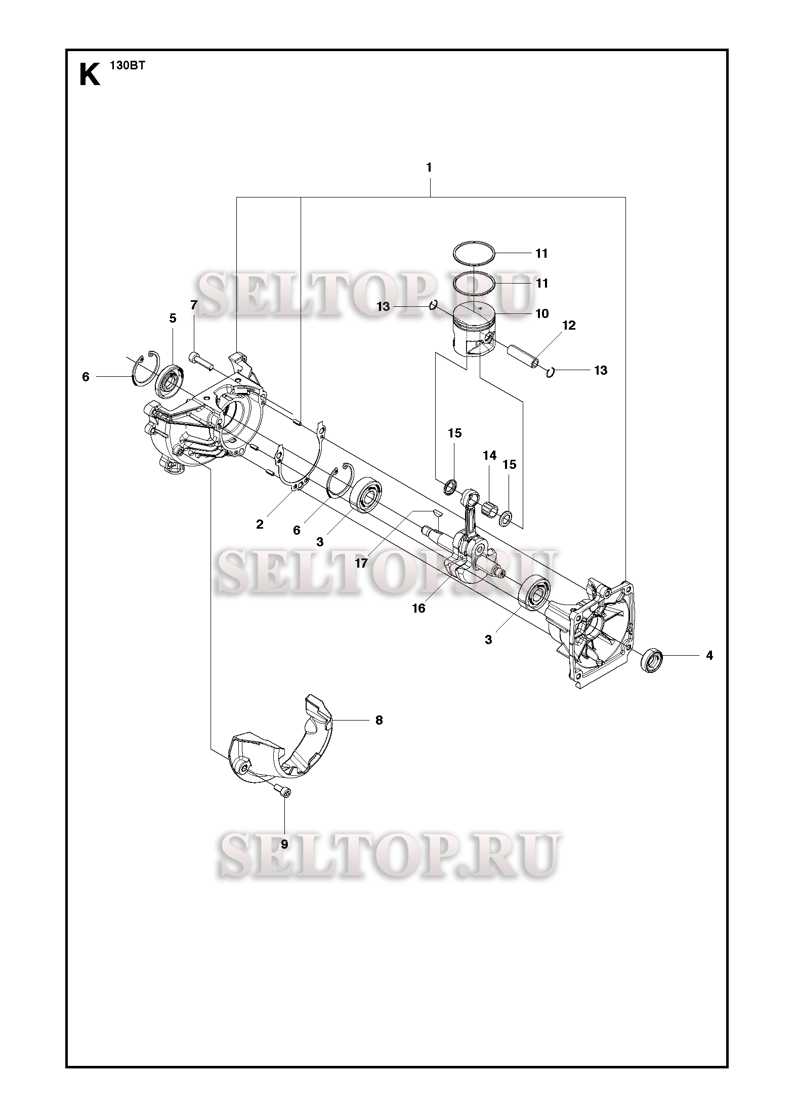 Поршень, коленвал для воздуходувки Husqvarna 130 BT (артикул модели 965102208)