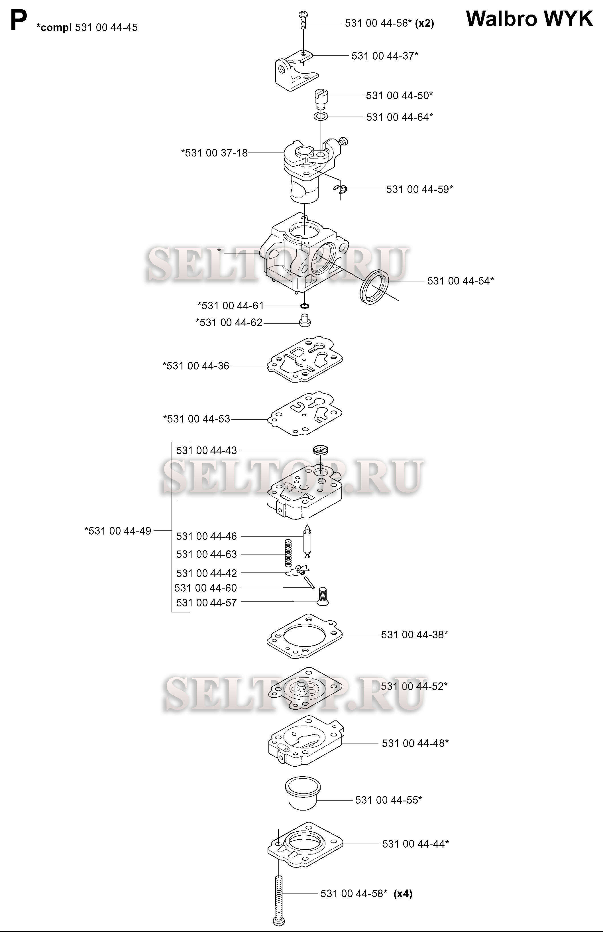 Запчасти карбюратора для воздуходувки Husqvarna 141 B (артикул модели TEX45D-BC57)