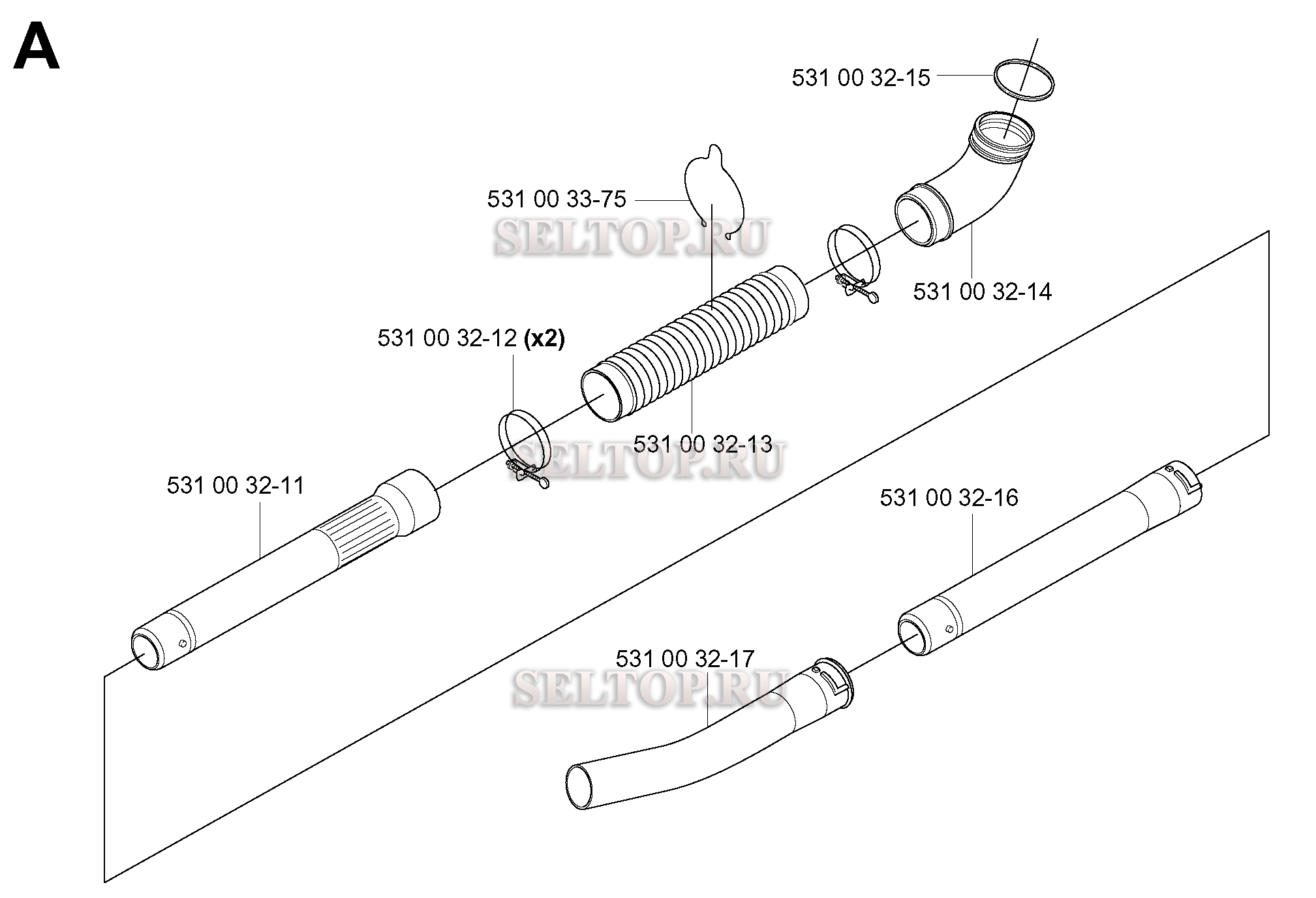 Трубки для воздуходувки Husqvarna 155 B (артикул модели TEX54D-EC50)
