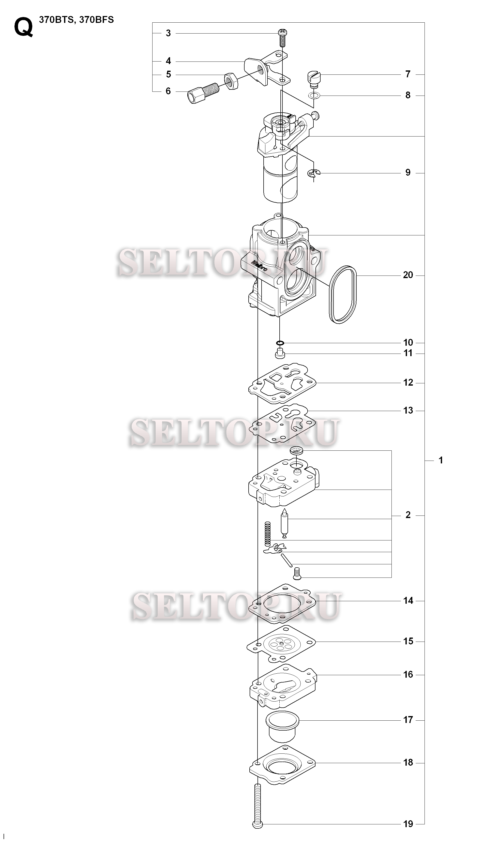 Запчасти карбюратора для воздуходувки Husqvarna 370 BTS (с 2009-03)