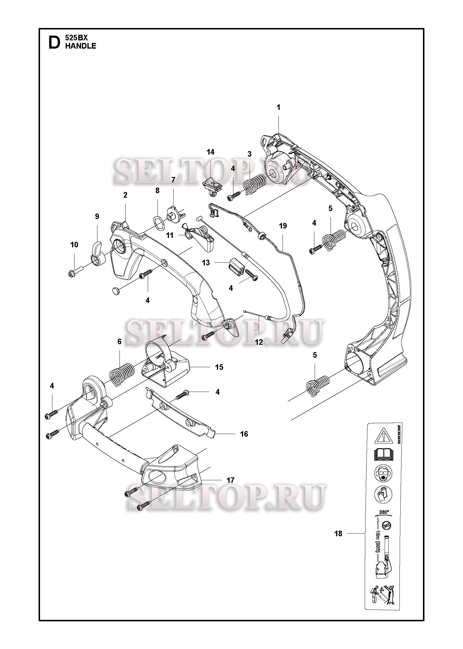 Ручка для воздуходувки Husqvarna 525 BX (артикул модели 967284202)