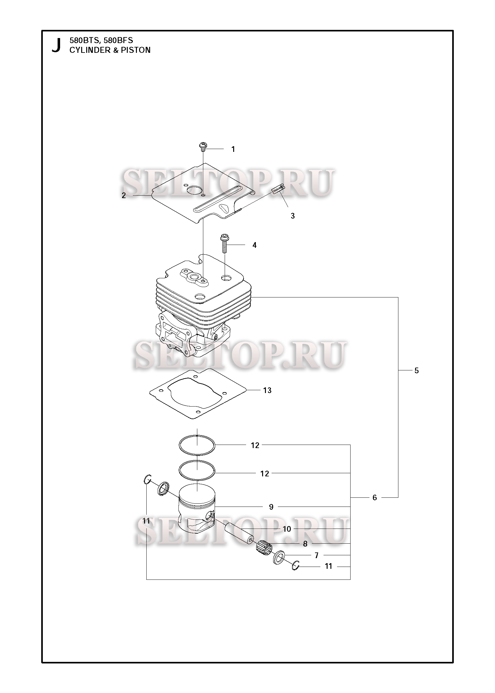 Поршень, цилиндр для воздуходувки Husqvarna 580 BTS (с 2011-05)