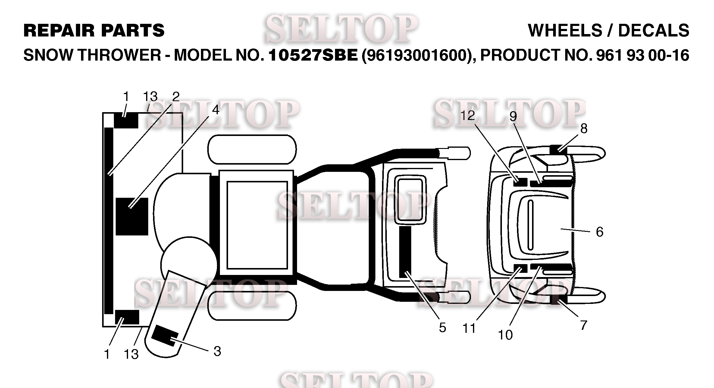Наклейки для Хускварна 10527 SBE (артикул модели 96193001600) (с 2006-08)