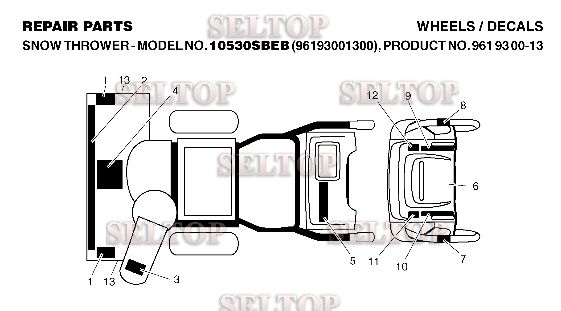 Наклейки для Хускварна 10530 SBEB (артикул модели 96193001300) (с 2006-06)