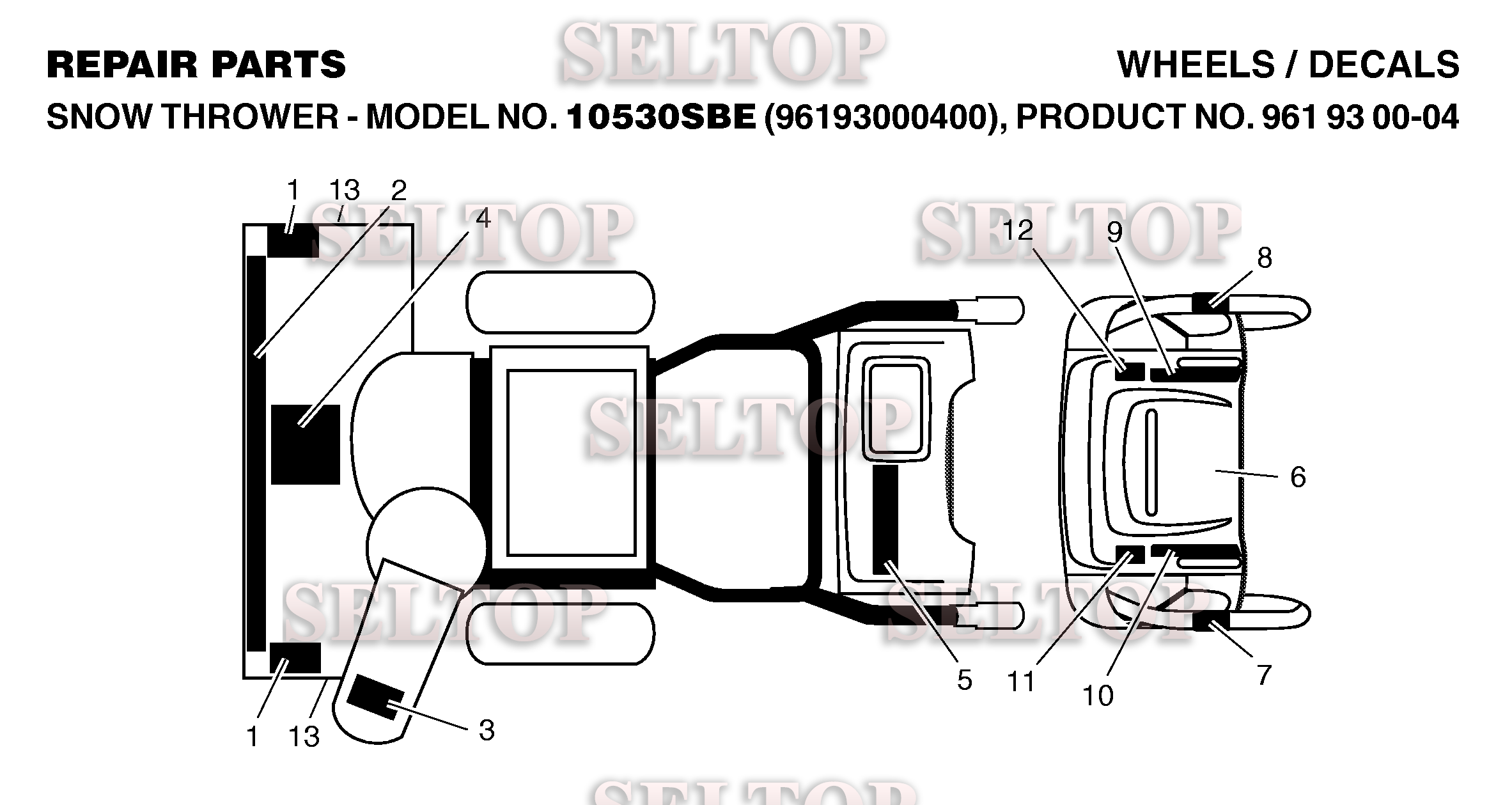 Наклейки для Хускварна 10530 SBE (артикул модели 96193000400) (с 2006-05)