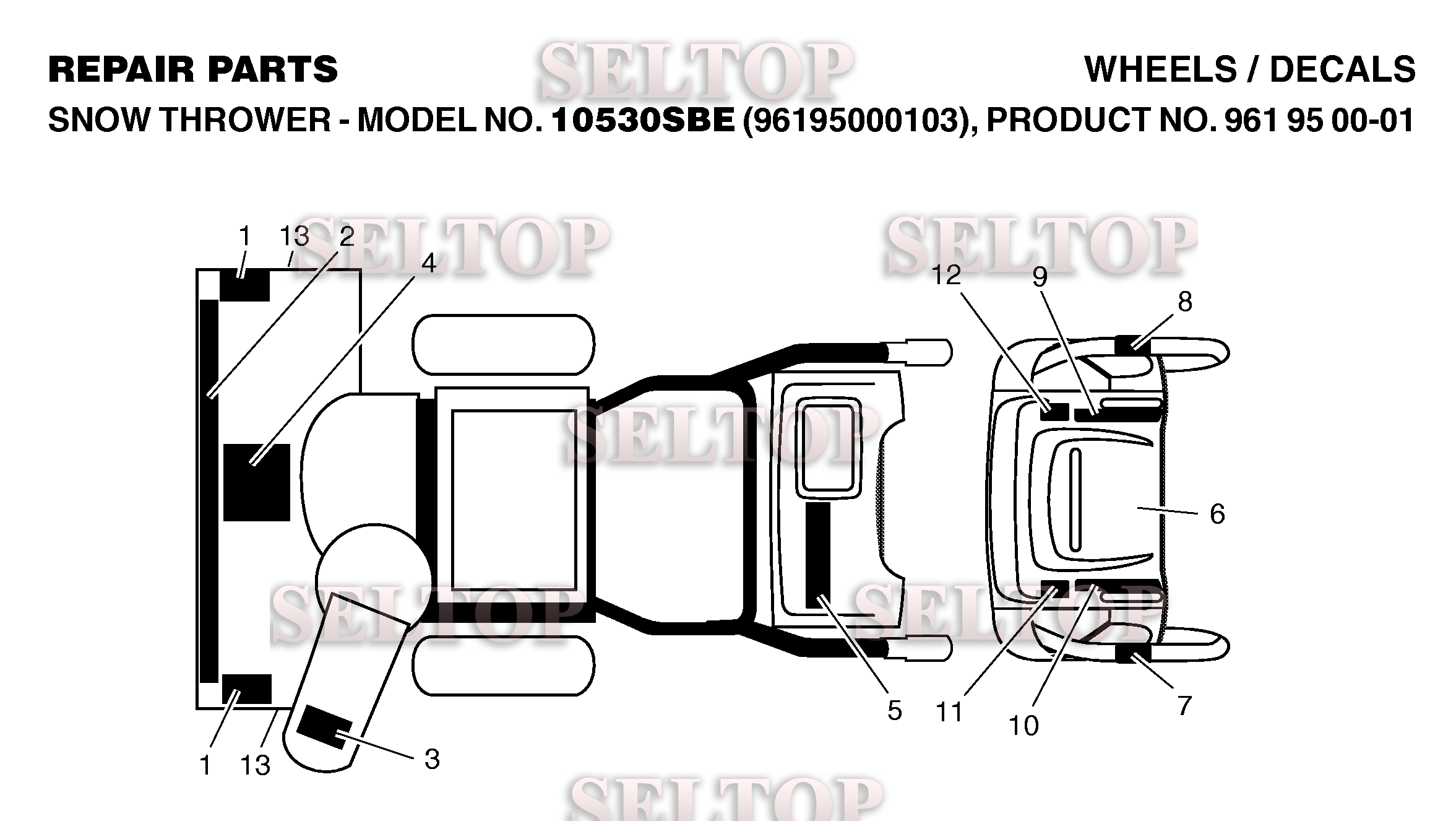 Наклейки для Хускварна 10530 SBE (артикул модели 96195000103) (с 2006-08)