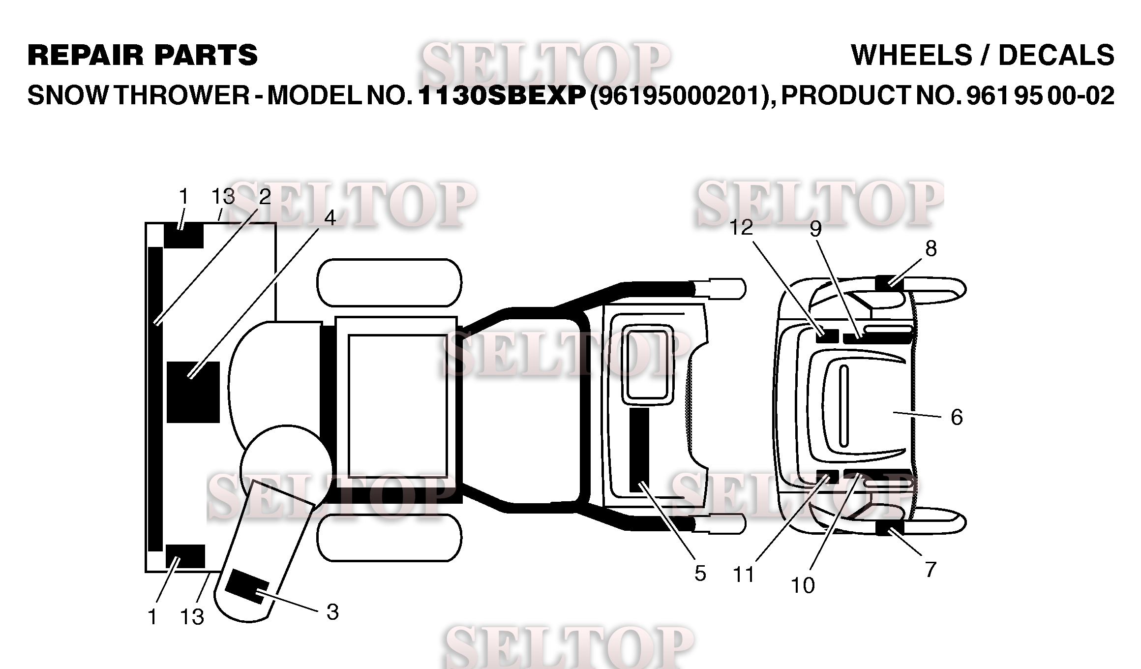 Наклейки для Хускварна 1130 SBEXP (артикул модели 96195000201) (с 2006-10)