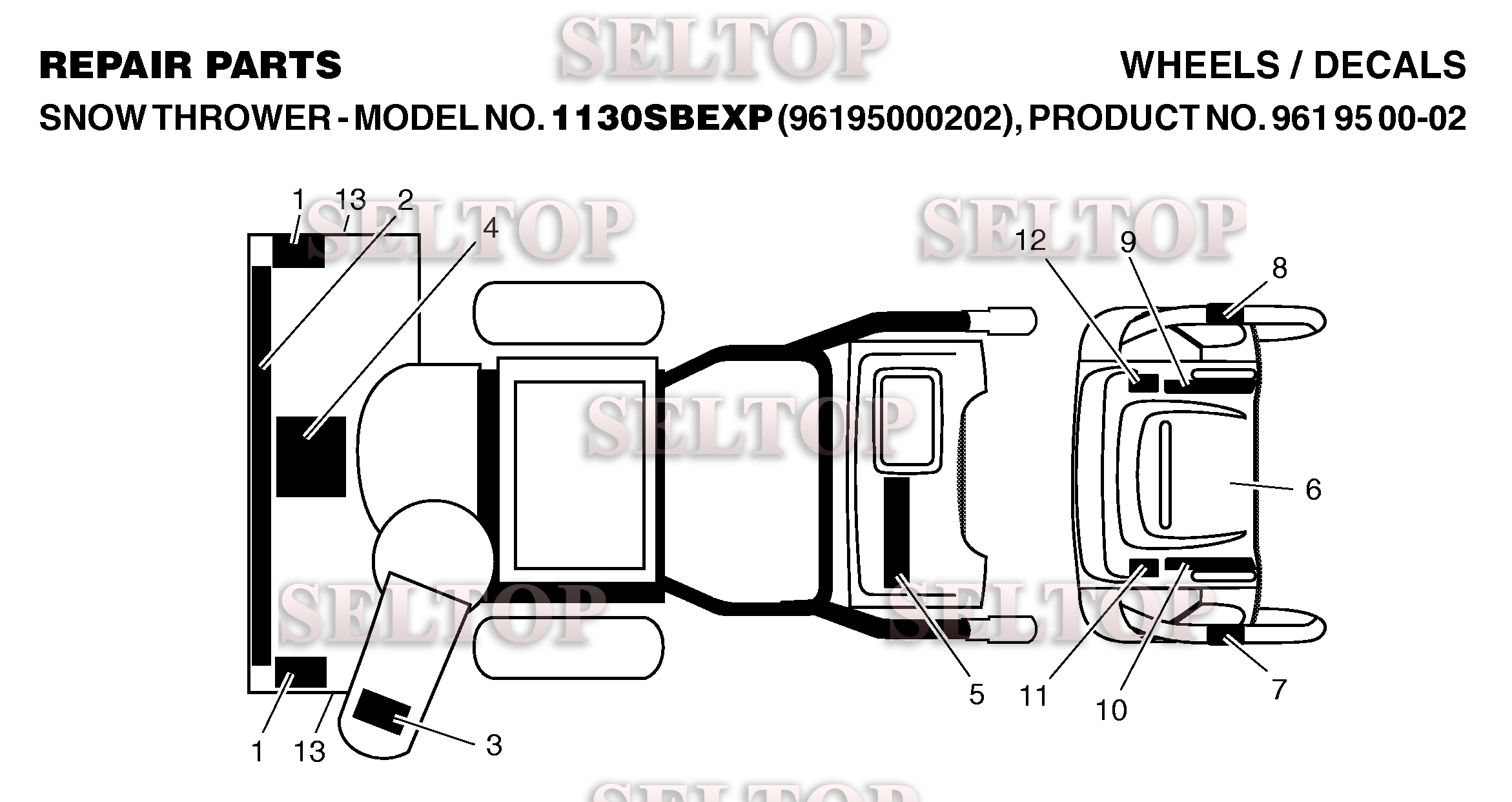 Наклейки для Хускварна 1130 SBEXP (артикул модели 96195000202) (с 2006-10)
