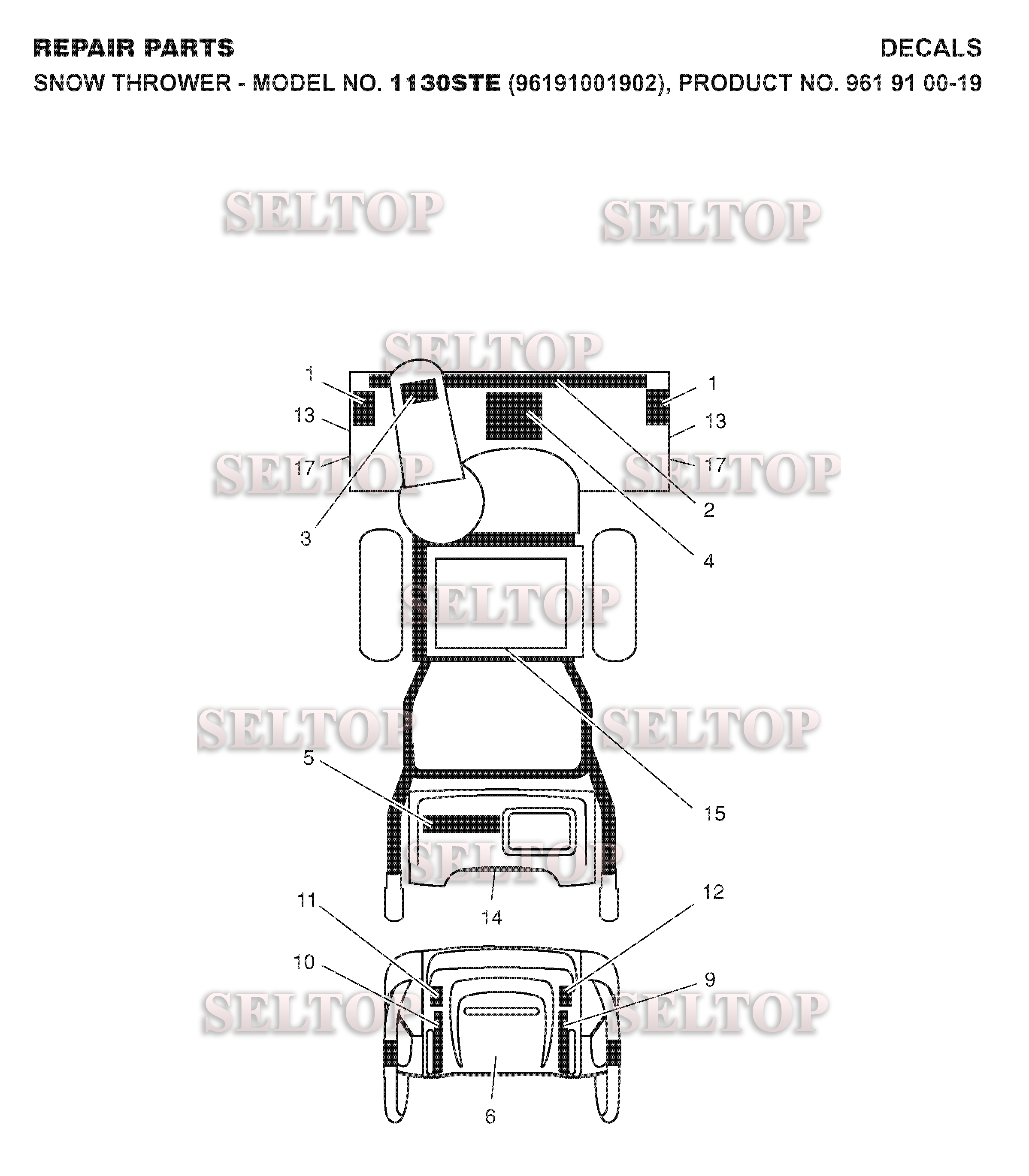 Наклейки для Хускварна 1130 STE (артикул модели 96191001902) (с 2007-10)