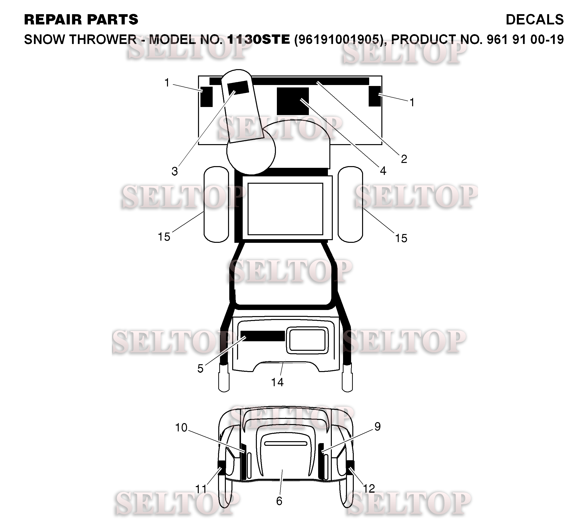 Наклейки для Хускварна 1130 STE (артикул модели 96191001905) (с 2008-08)