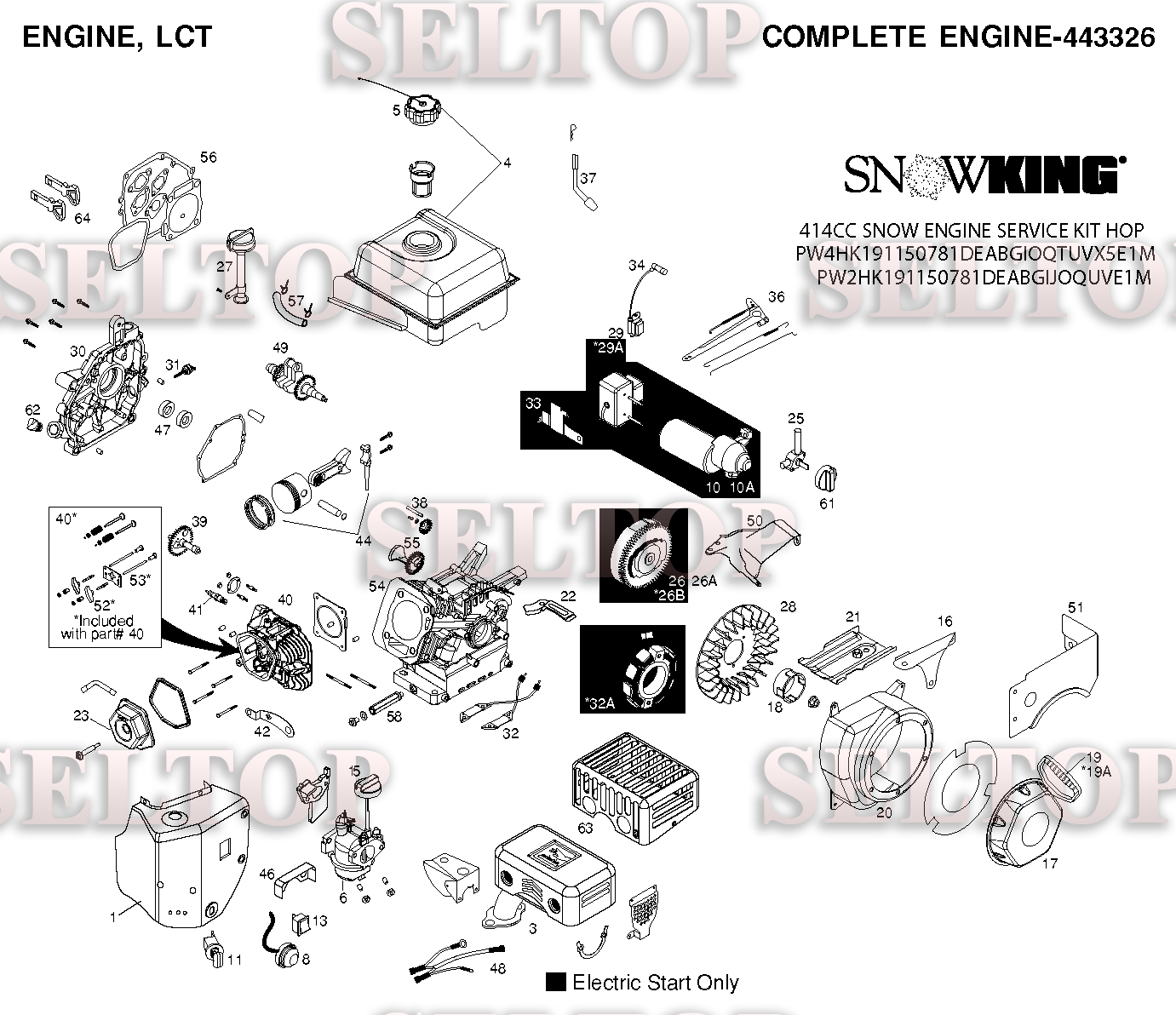 Запчасти двигателя 443326 (для США и Канады) для Хускварна 1830 EXLT (артикул модели 96193007800) (с 2011-07)