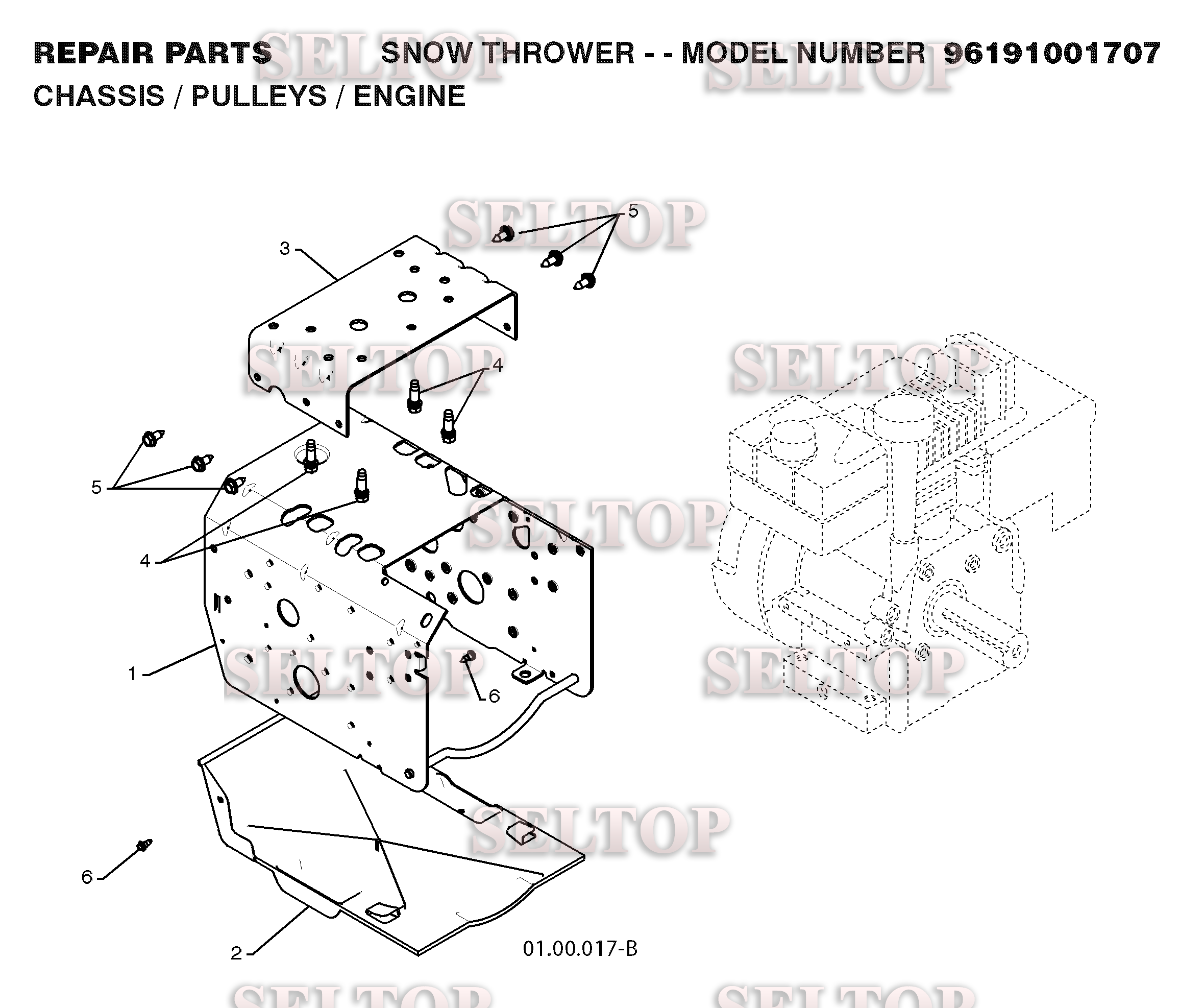 Шасси, двигатель, шкивы, ремни для Хускварна 8024 STE (артикул модели 96191001707) (с 2009-01)