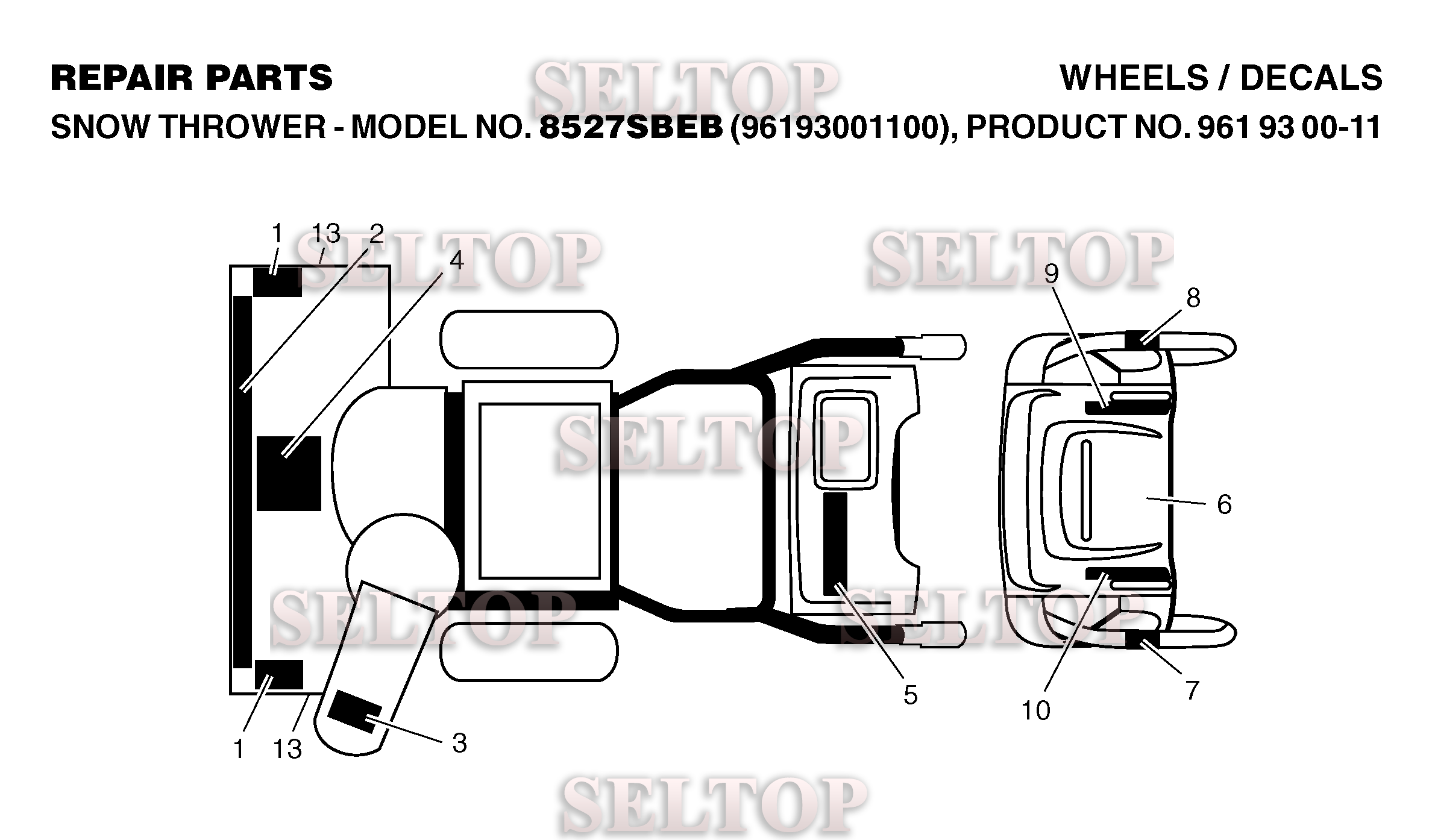 Наклейки для Хускварна 8527 SBEB (артикул модели 96193001100) (с 2005-12)