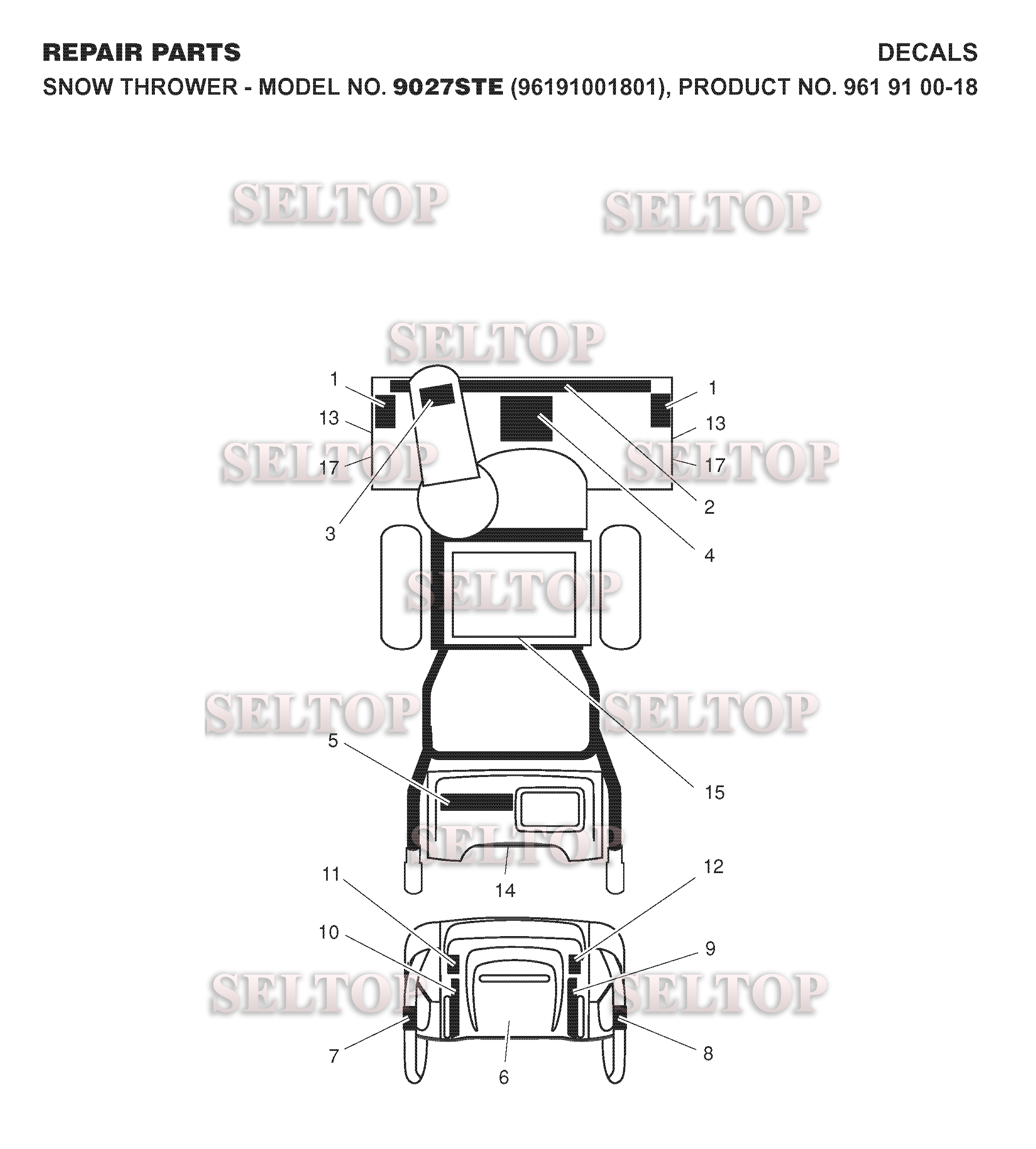 Наклейки для Хускварна 9027 STE (артикул модели 96191001801) (с 2007-10)