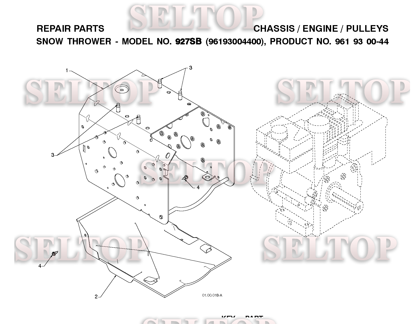 Шасси, двигатель, шкивы, ремни для Хускварна 927 SB (артикул модели 96193004400) (с 2008-11)