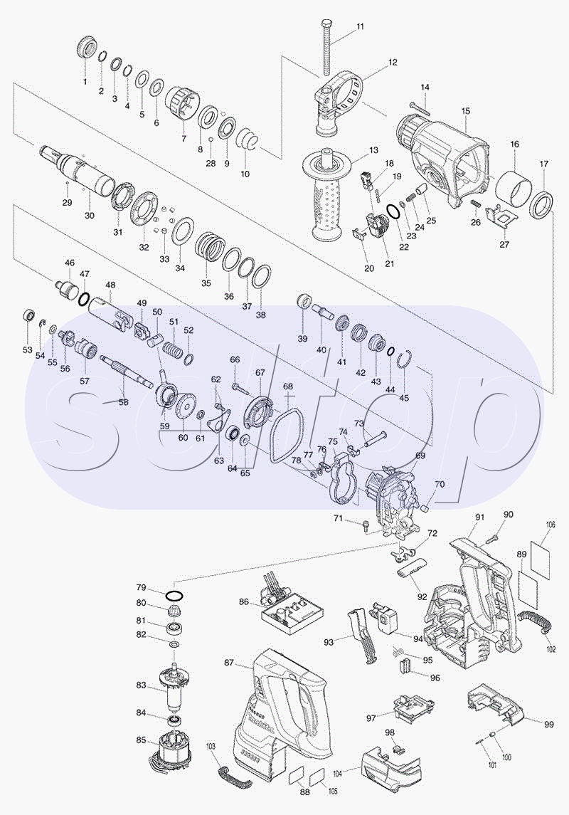 Запчасти для аккумуляторного перфоратора Makita BHR 242 | купить в Москве в  интернет-магазине Селтоп с доставкой. Цены, наличие, взрыв-схема.