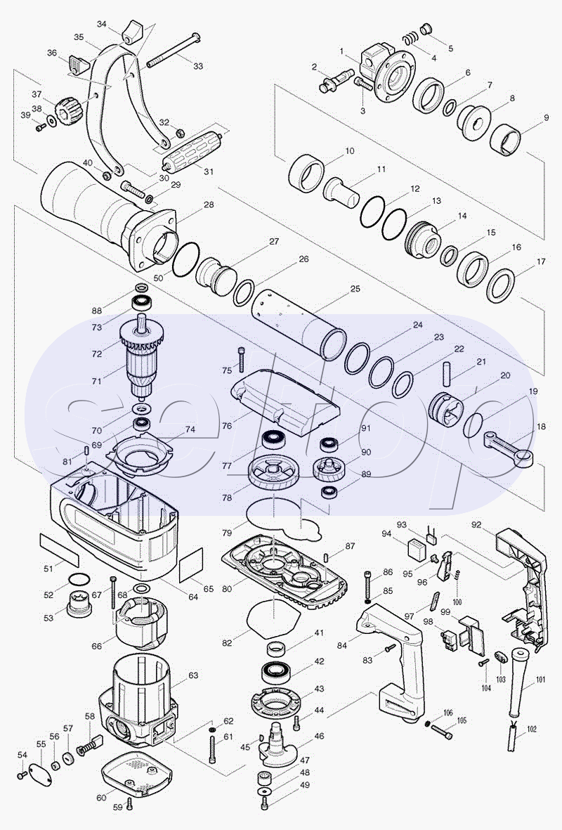 Запчасти для отбойного молотка Makita HM 1304 | купить в Москве в  интернет-магазине Селтоп с доставкой. Цены, наличие, взрыв-схема.