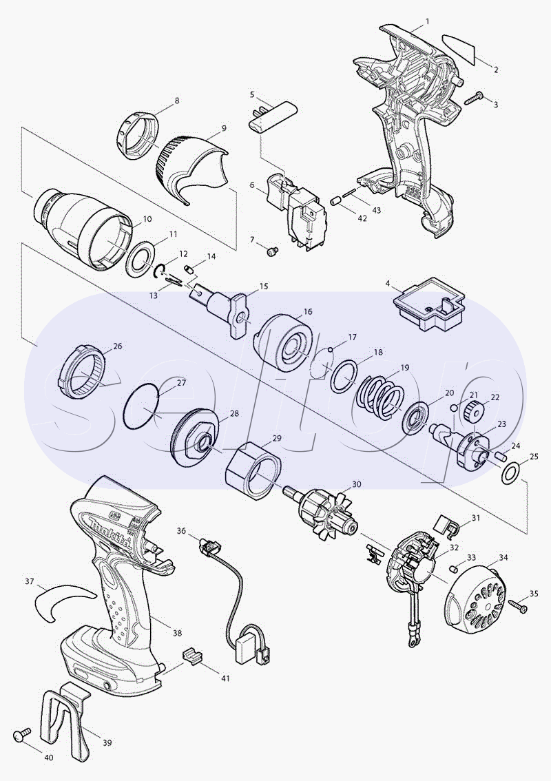Запчасти для аккумуляторного гайковерта Макита DTW 251 | купить в Москве в  интернет-магазине Селтоп с доставкой. Цены, наличие, взрыв-схема.