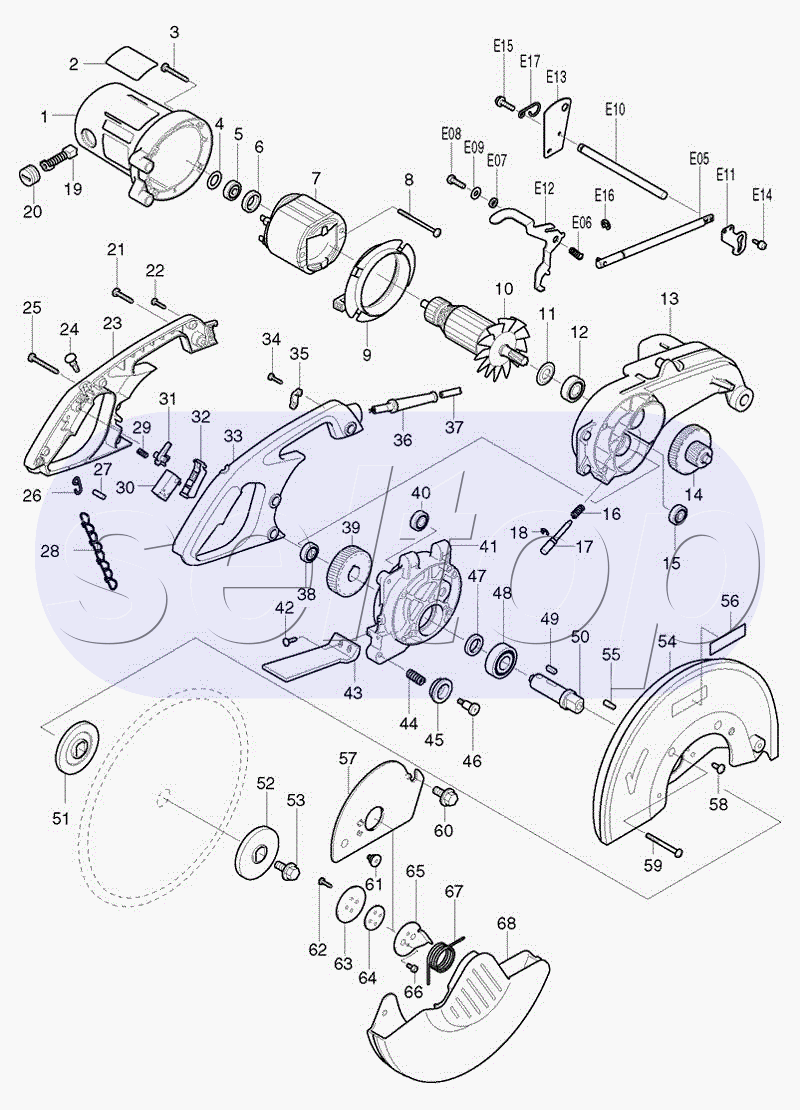 Запчасти для монтажной пилы Makita LC 1230 | купить в Москве в  интернет-магазине Селтоп с доставкой. Цены, наличие, взрыв-схема.