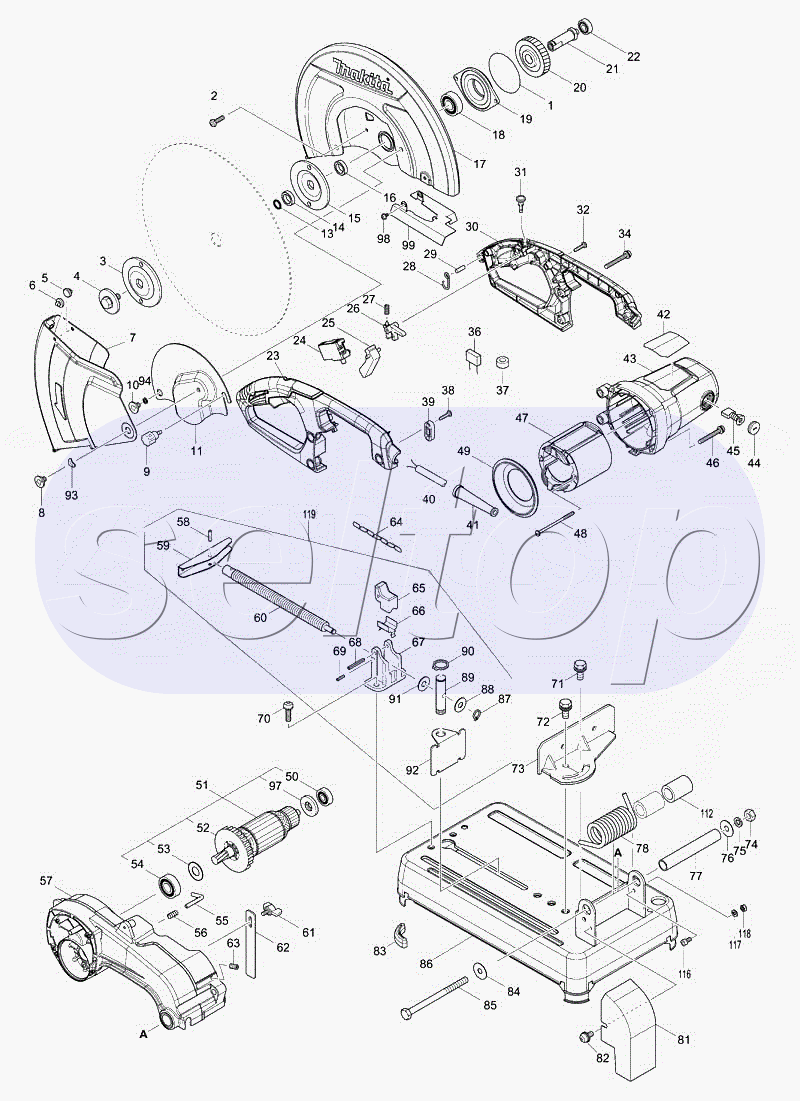 Запчасти для монтажной пилы Makita LW 1401 | купить в Москве в  интернет-магазине Селтоп с доставкой. Цены, наличие, взрыв-схема.