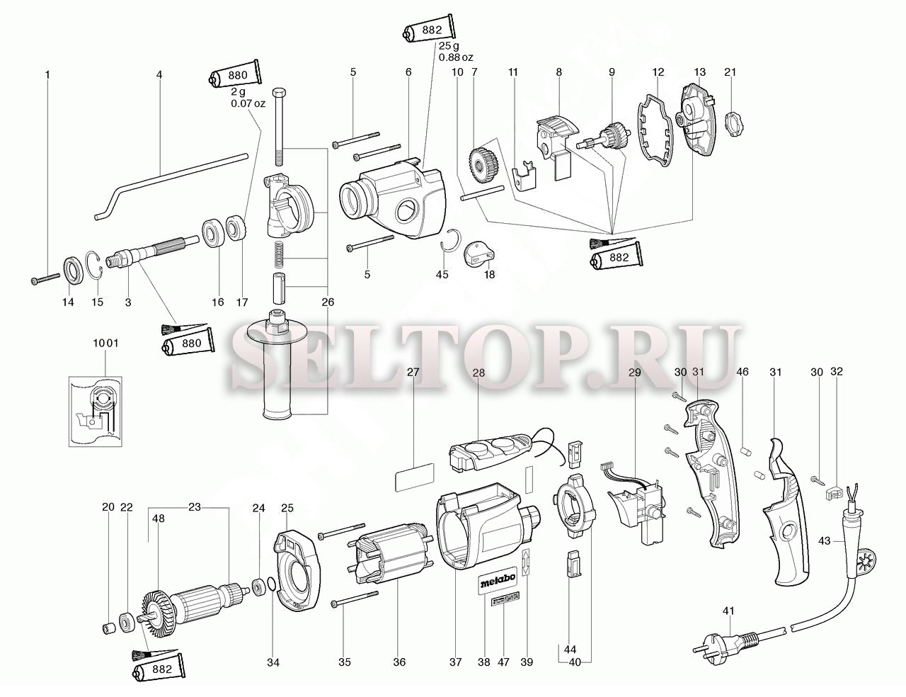 Запчасти для ударной дрели Metabo sbe 850 impuls (тип 00849001) | купить в  Москве в интернет-магазине Селтоп с доставкой. Цены, наличие, взрыв-схема.