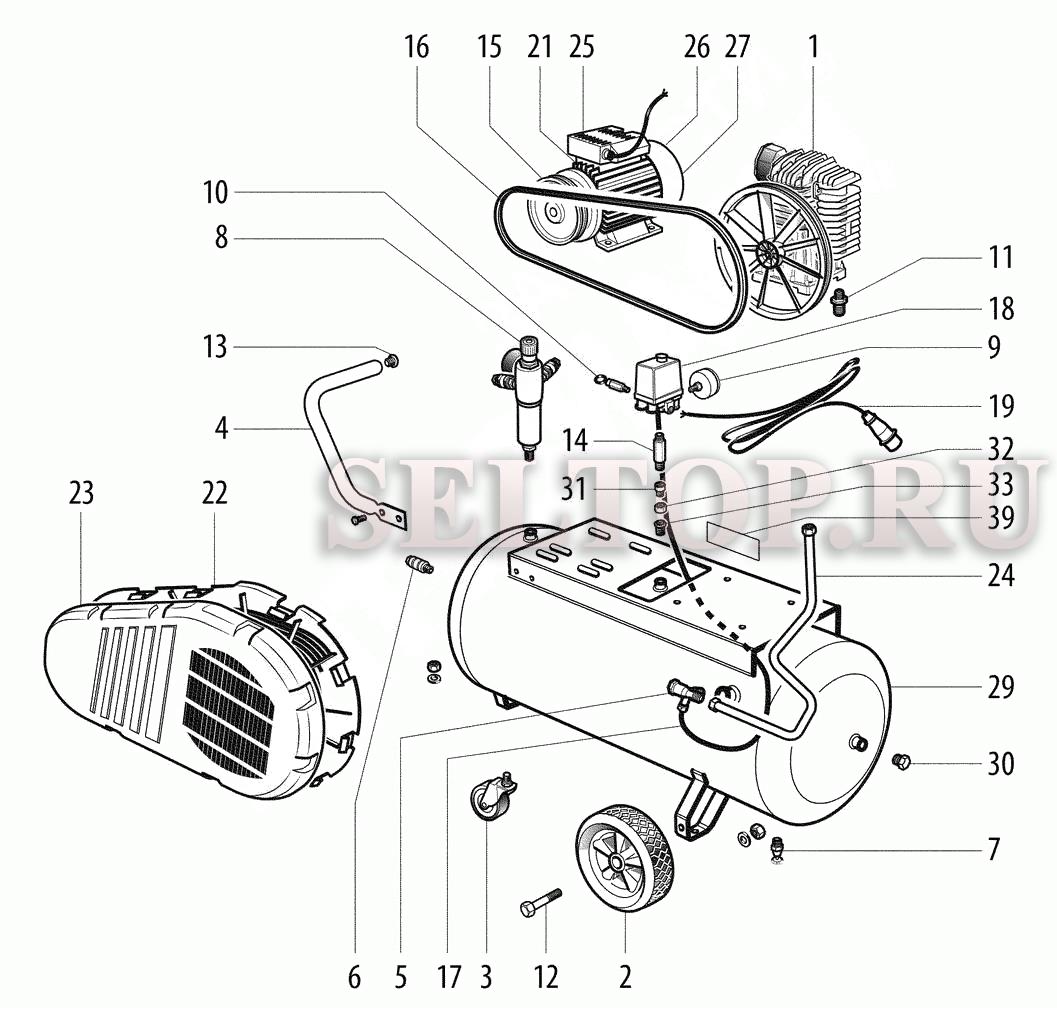 Запчасти для компрессора Metabo mega 350-100 d (6.01539.00) (тип 01539000) (общий вид)