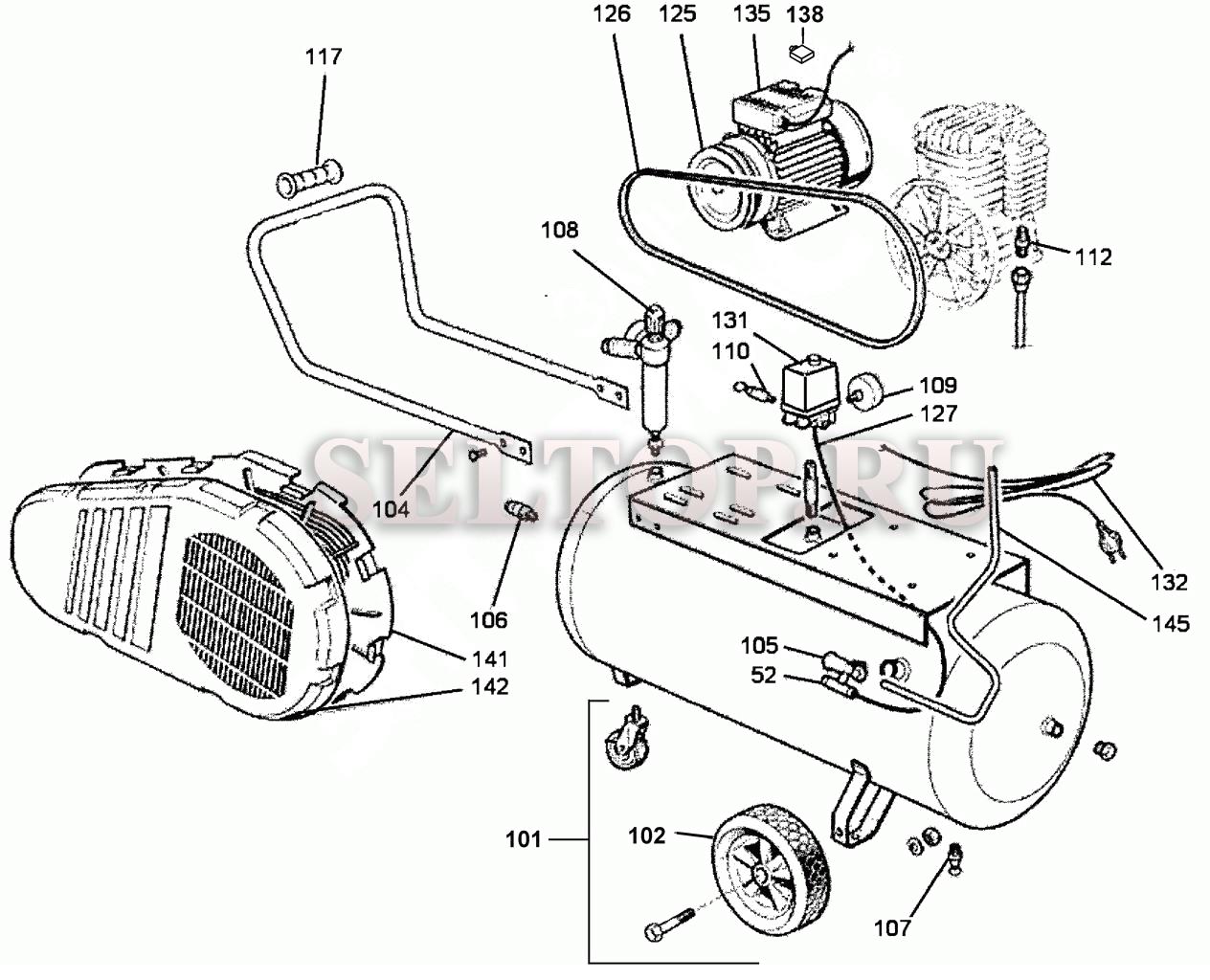 Запчасти для компрессора Metabo mega 490-100 w 230/1/50 (тип 0230145200 10) (общий вид)