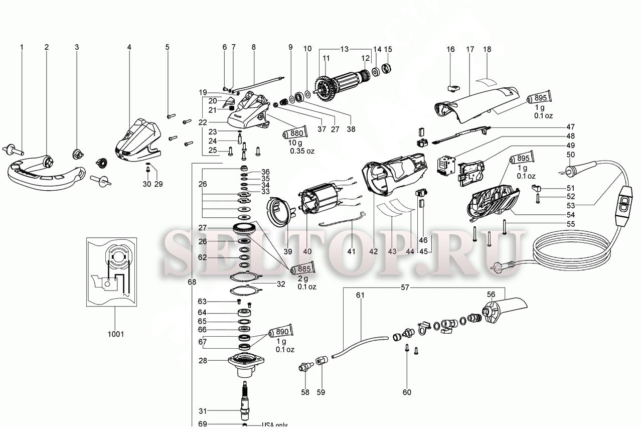 Запчасти для машины электрической мокрого шлифования Metabo pwe 11-100  (6.02050.00) (тип 02050000) | купить в Москве в интернет-магазине Селтоп с  доставкой. Цены, наличие, взрыв-схема.