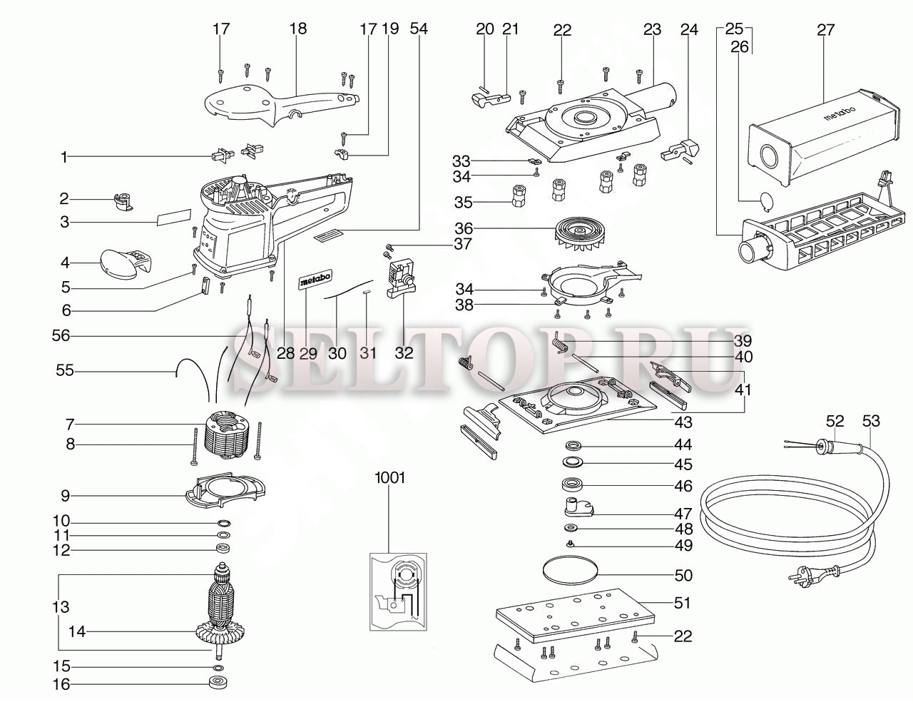 Запчасти для плоскошлифовальной машины Metabo sr 356 (тип 00356001) |  купить в Москве в интернет-магазине Селтоп с доставкой. Цены, наличие,  взрыв-схема.