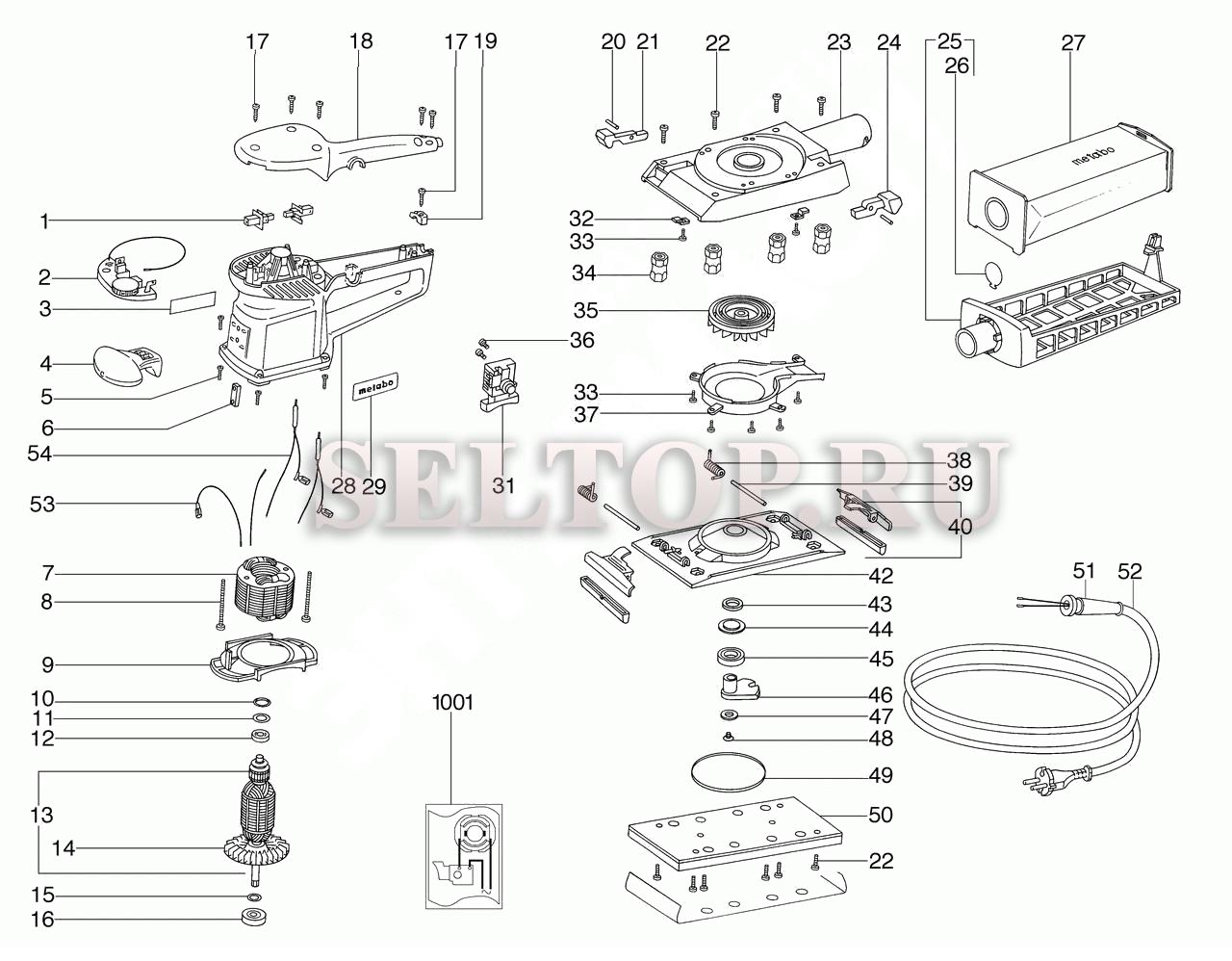 Запчасти для плоскошлифовальной машины Metabo sre 357 (тип 00357001) |  купить в Москве в интернет-магазине Селтоп с доставкой. Цены, наличие,  взрыв-схема.