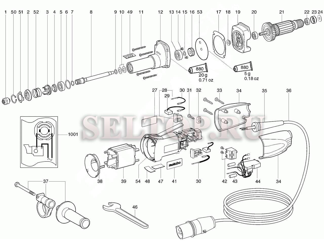 Запчасти для прямошлифовальной машины Metabo ge 900 plus (тип 21020000) |  купить в Москве в интернет-магазине Селтоп с доставкой. Цены, наличие,  взрыв-схема.