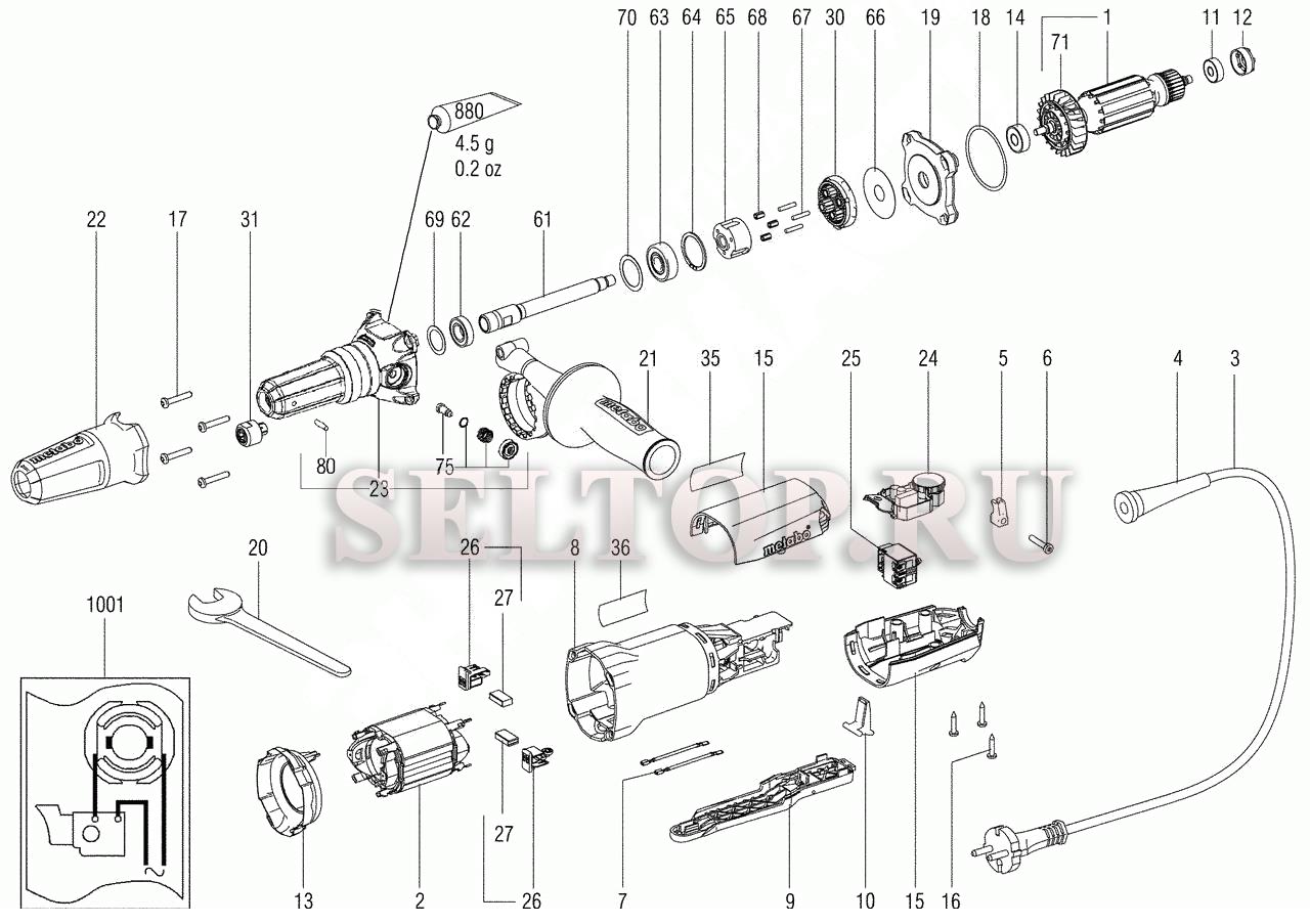 Запчасти для прямошлифовальной машины Metabo gep 950 g plus (тип 00627001)  | купить в Москве в интернет-магазине Селтоп с доставкой. Цены, наличие,  взрыв-схема.