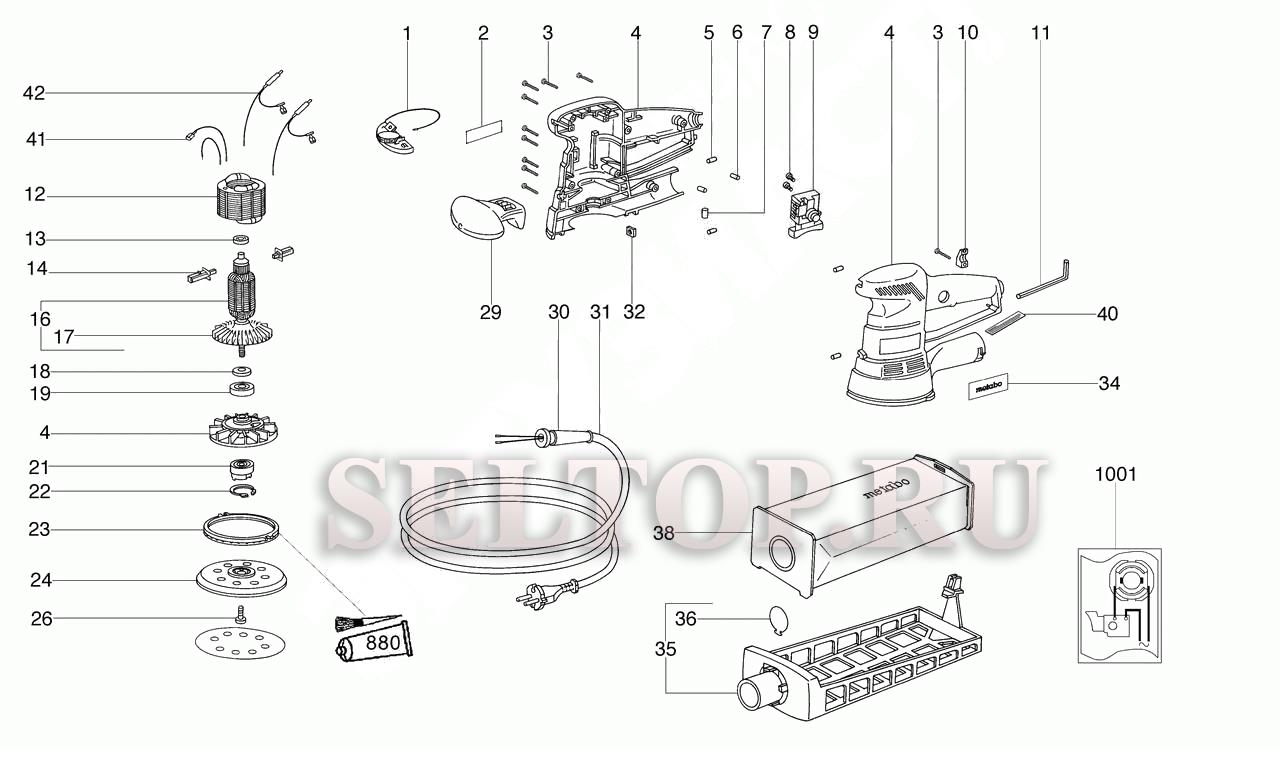 Запчасти для эксцентриковой шлифмашины Metabo sxe 425 (тип 00425001) |  купить в Москве в интернет-магазине Селтоп с доставкой. Цены, наличие,  взрыв-схема.