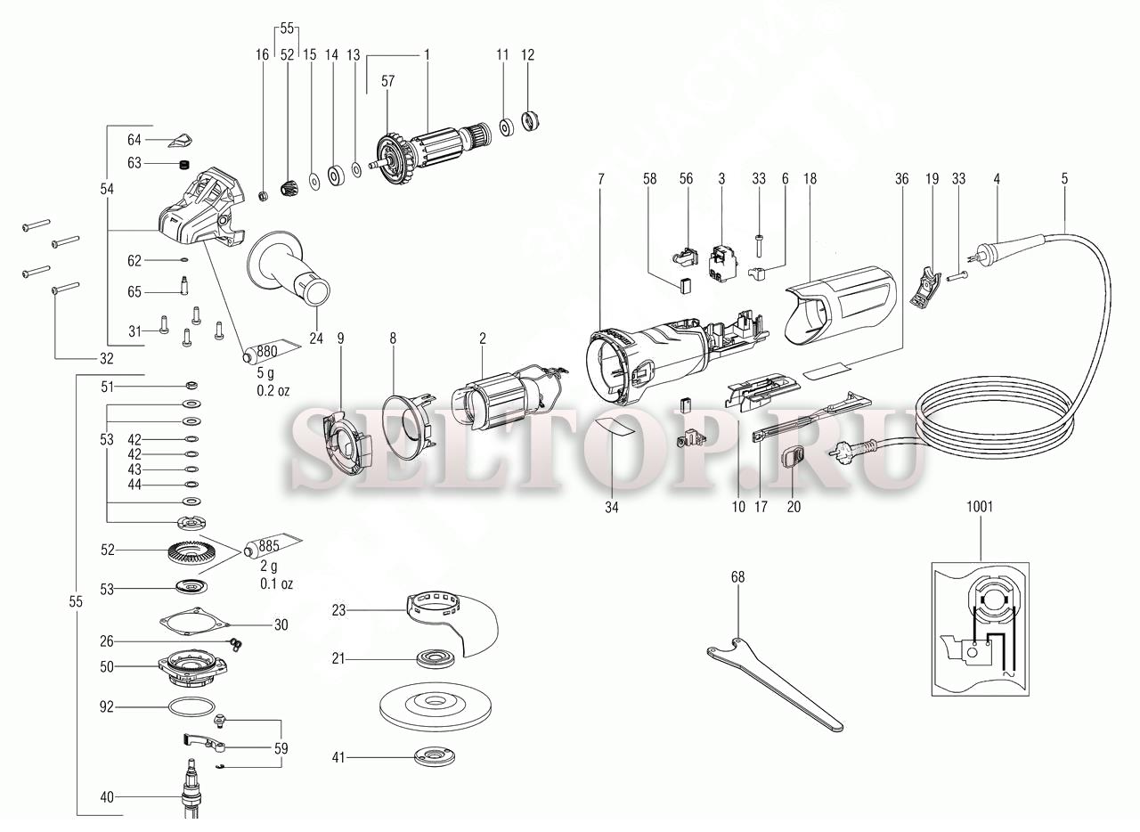 Запчасти для болгарки (ушм) Metabo w 9-100 (тип 00350000) | купить в Москве  в интернет-магазине Селтоп с доставкой. Цены, наличие, взрыв-схема.