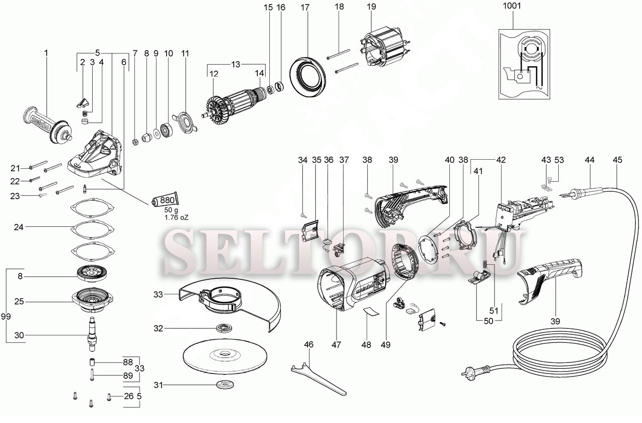 Запчасти для болгарки (ушм) Metabo we 22-230 mvt (6.06464.00) (тип  06464260) | купить в Москве в интернет-магазине Селтоп с доставкой. Цены,  наличие, взрыв-схема.