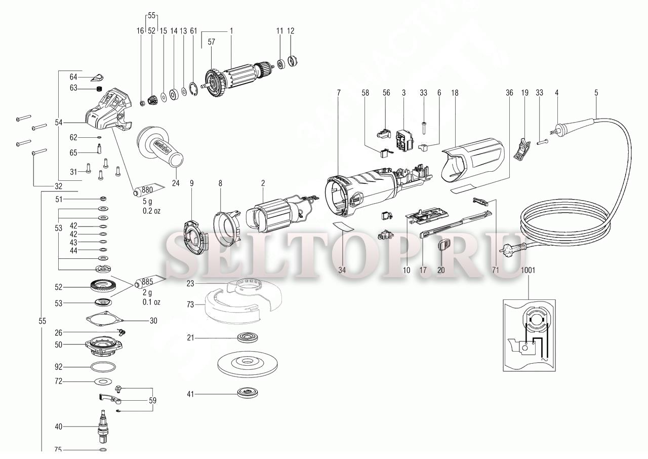 Запчасти для болгарки (ушм) Metabo wev 15-150 quick (6.00472.00) (тип  00472000) | купить в Москве в интернет-магазине Селтоп с доставкой. Цены,  наличие, взрыв-схема.