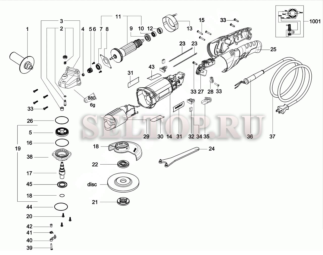 Запчасти для болгарки (ушм) Metabo wp 1200-125 rt (тип 01240000) | купить в  Москве в интернет-магазине Селтоп с доставкой. Цены, наличие, взрыв-схема.