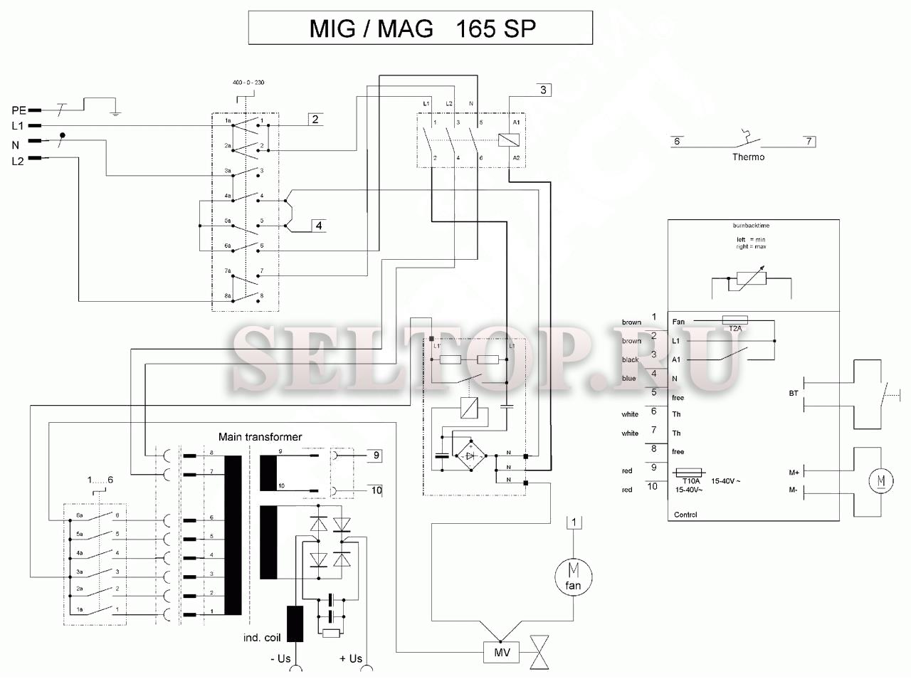 Запчасти для сварочного полуавтомата Metabo mig/mag 165 sp (тип 0021031650 10) (эл. схема)