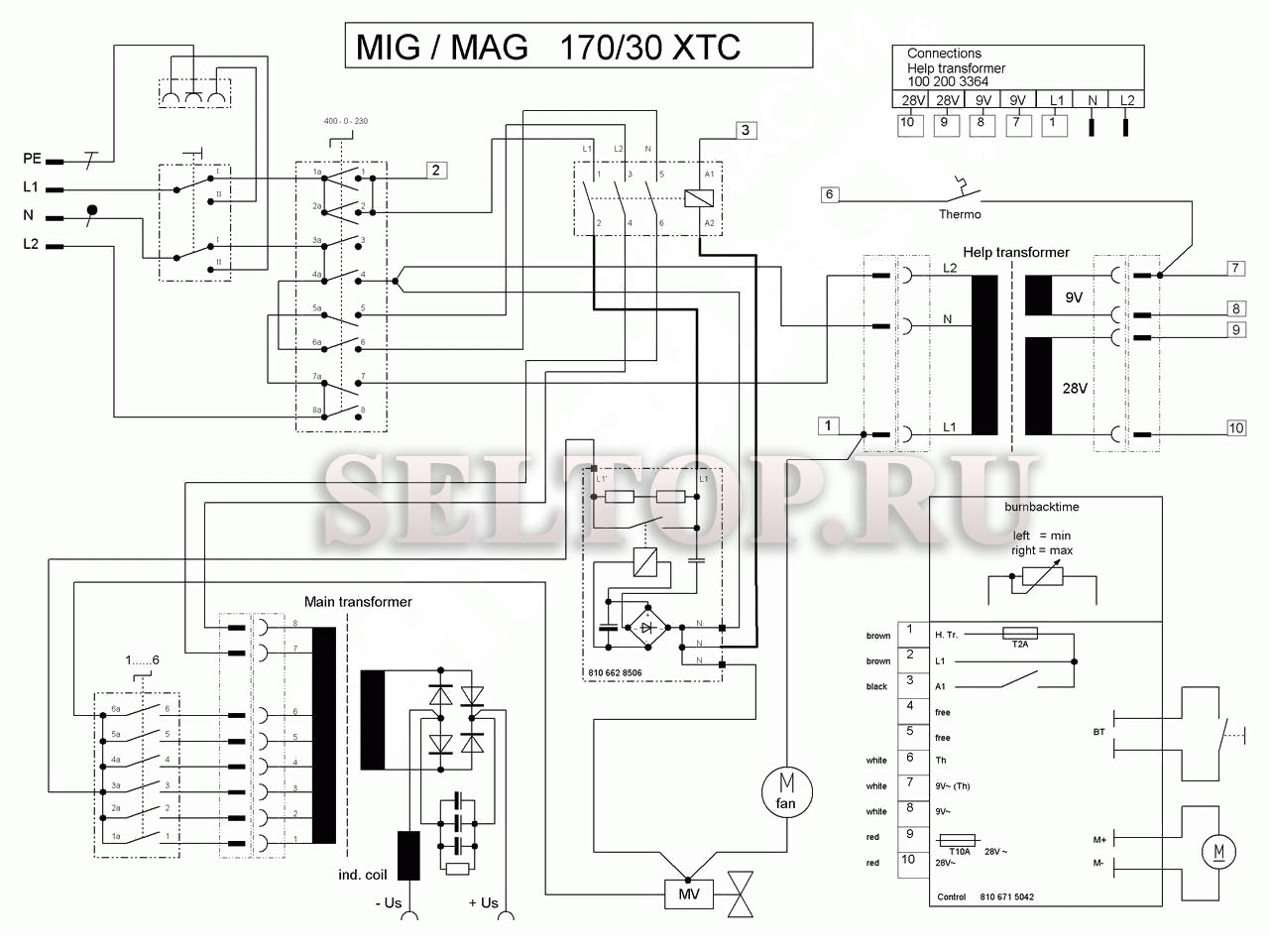 Запчасти для сварочного полуавтомата Metabo mig/mag 170/30 xtc (тип 0021031900 11) (эл. схема)